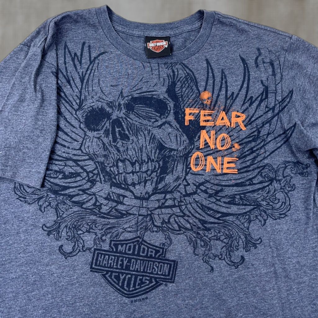 Harley Davidson Harley-Davidson Shirt Men XL Gray Tee Winged Skull Fear No One Retro Biker AOP Size US XL / EU 56 / 4 - 1 Thumbnail