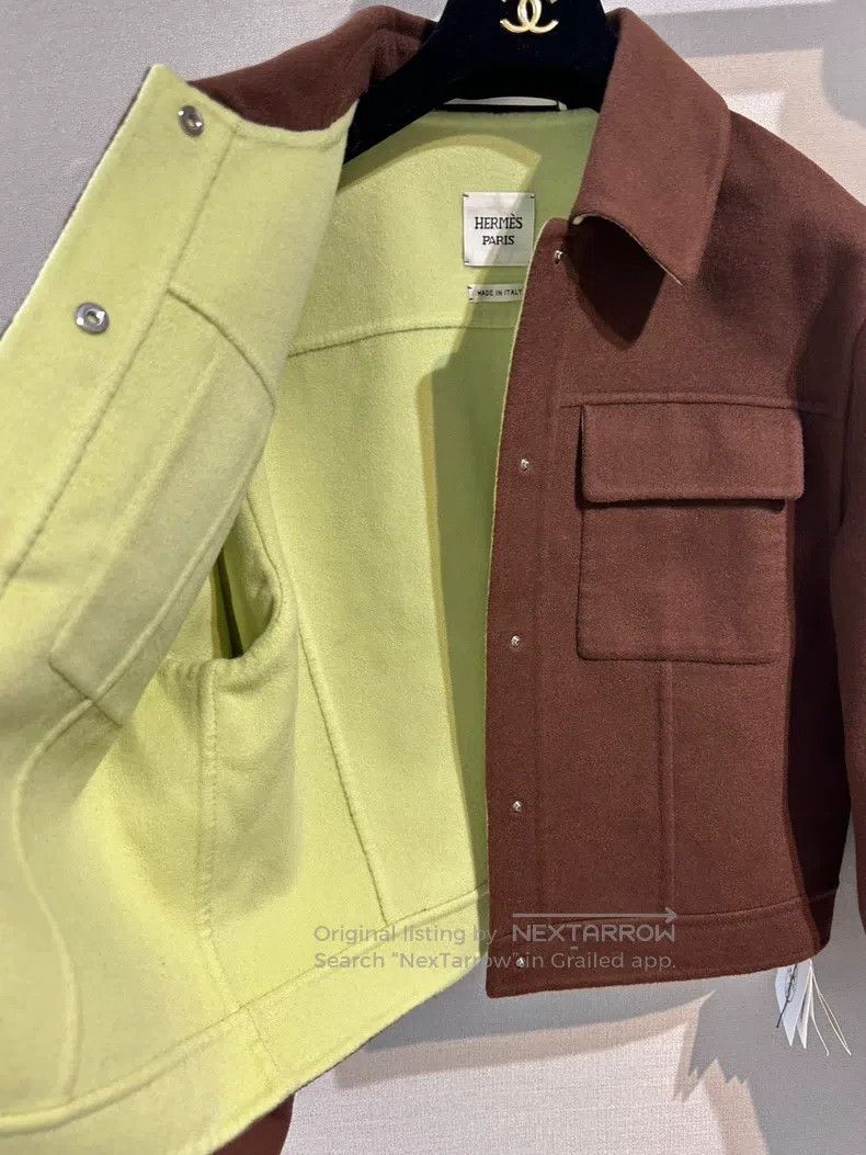 Hermes Hermes Merlot Brown and Green Cashmere Short Cashmere Coat Size XS / US 0-2 / IT 36-38 - 3 Thumbnail