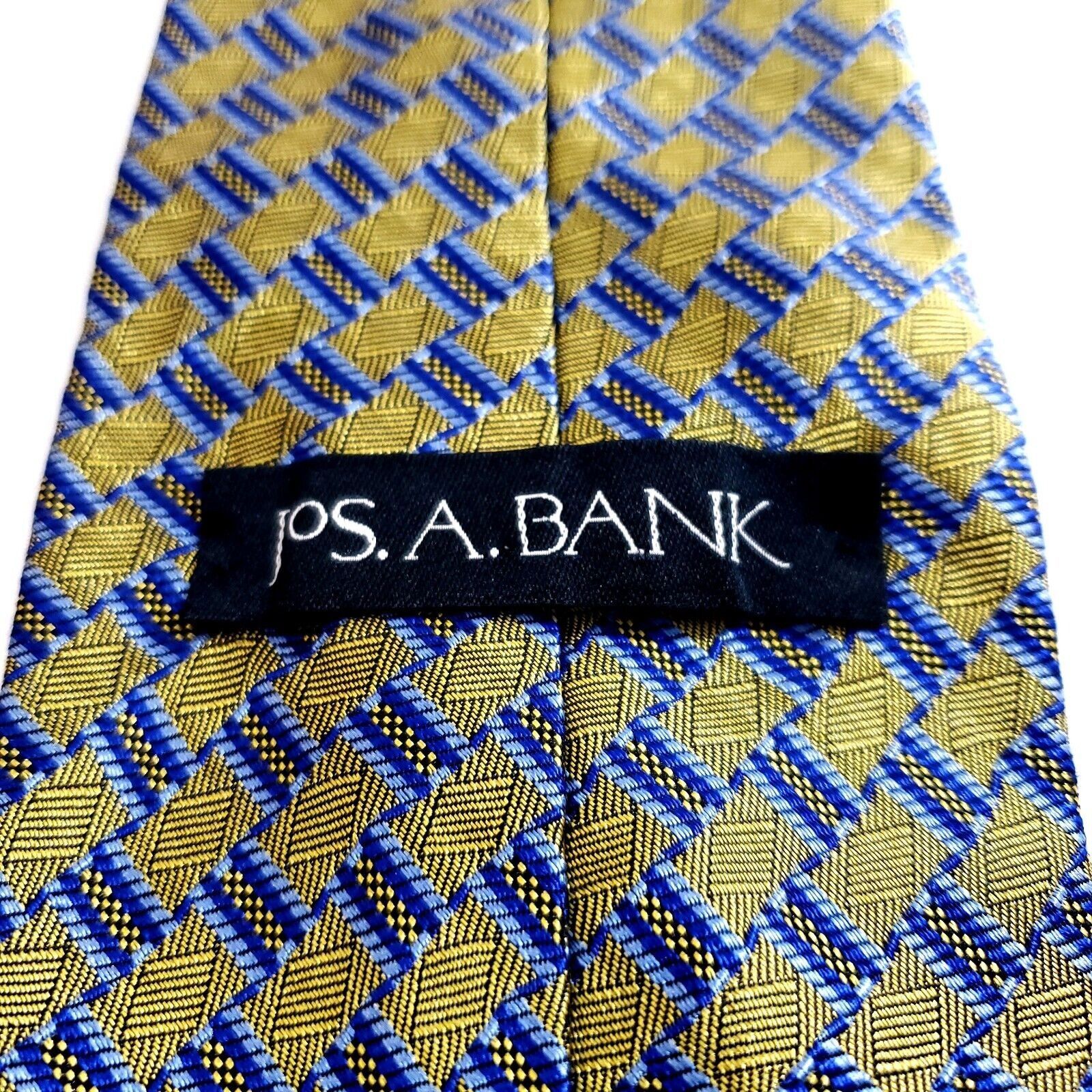 Jos. A. Bank Jos A Bank Blue Yellow Woven Geometric Long Silk Tie Size ONE SIZE - 3 Thumbnail