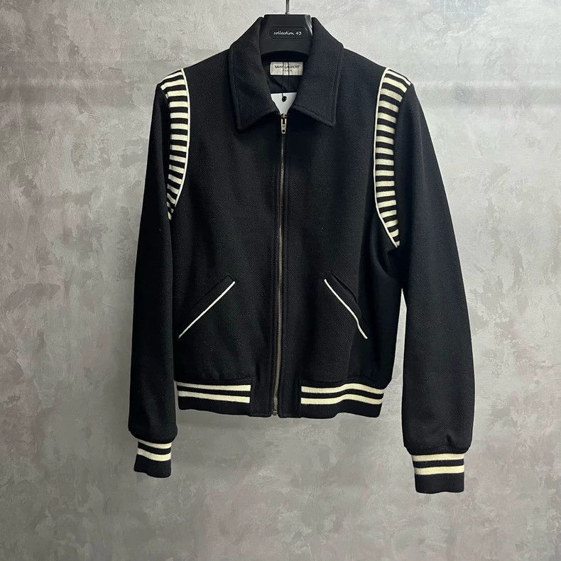 Saint Laurent Paris Saint Laurent Black Zebra Stripe Baseball Jacket-dmc Size US L / EU 52-54 / 3 - 1 Thumbnail