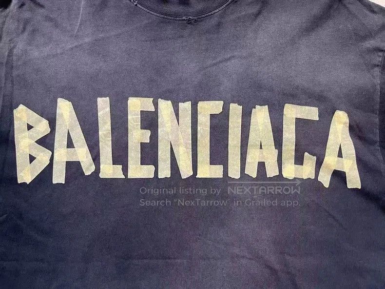 Balenciaga Balenciaga Tape Letter Logo Printed Short Sleeve Crew Neck Size US S / EU 44-46 / 1 - 3 Thumbnail