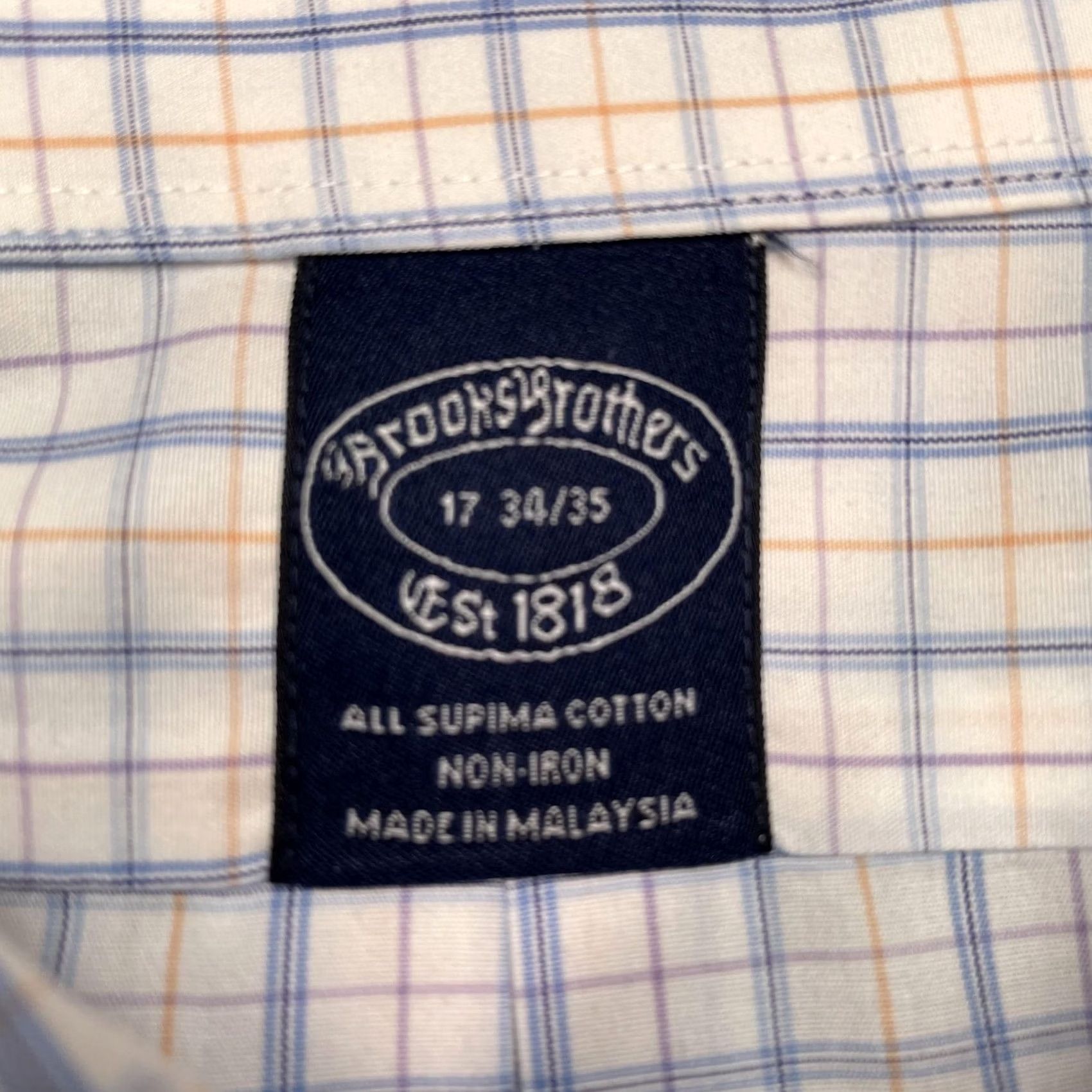 Brooks Brothers Brooks Brothers Shirt Mens XL 17 34/35 White Check Non Iron Long Sleeve Supima Shirt Size US XL / EU 56 / 4 - 2 Thumbnail