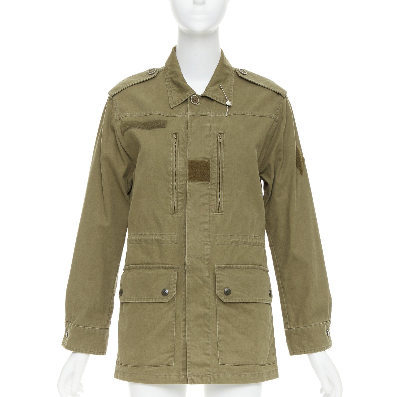 Saint Laurent Paris SAINT LAURENT 2015 army green cotton linen pocketed military jacket FR34 S Size XS / US 0-2 / IT 36-38 - 1 Thumbnail