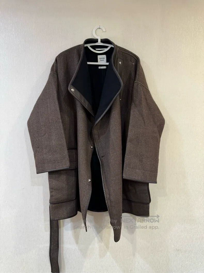 Hermes Autumn/Winter Cashmere Coat with Tree Brown Studs