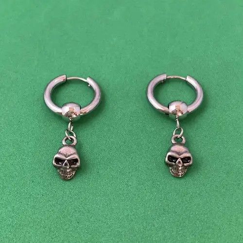 Designer × Jewelry 925 Silver Plated Skull Dangle Drop Earrings for Men Women Size ONE SIZE - 2 Thumbnail