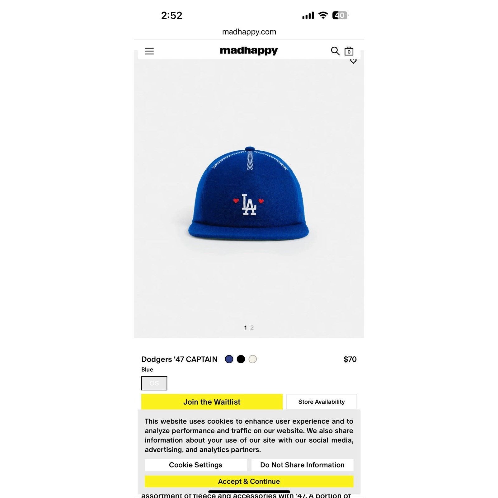 Madhappy Madhappy Dodgers Hat (Sold out) Size ONE SIZE - 1 Thumbnail