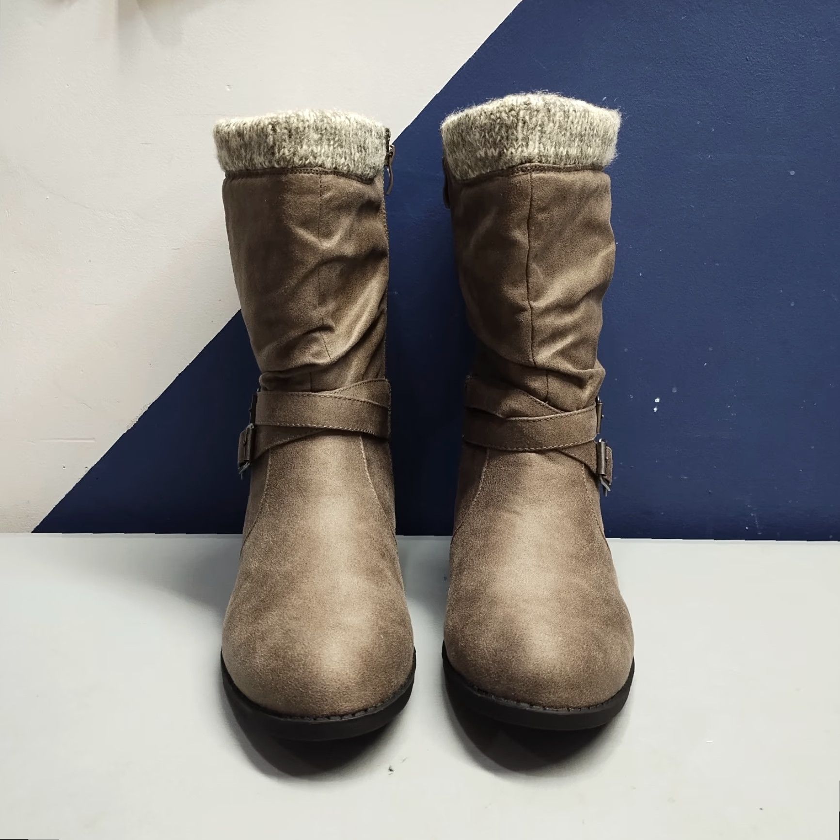 Torrid Torrid Boots Womens Size 9 Gray Almond Toe Mid-Calf Bootie Moto Sweater Trim Shoes Size M / US 6-8 / IT 42-44 - 3 Thumbnail
