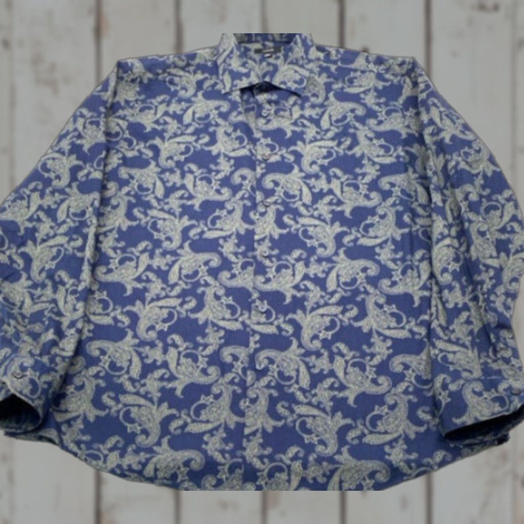 Alfani VINTAGE Alfani Long Sleeve Button Up Mens XL PBlue Paisley 100% Cotton Shirt 3867 Size US XL / EU 56 / 4 - 1 Thumbnail