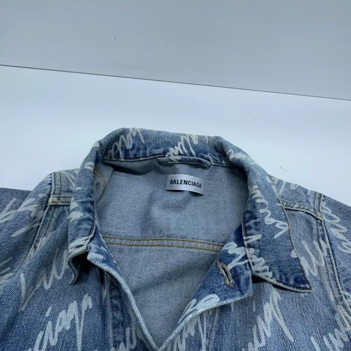 Balenciaga Balenciaga Logo Printed Denim Jacket 0079-2507 Size S / US 4 / IT 40 - 5 Thumbnail