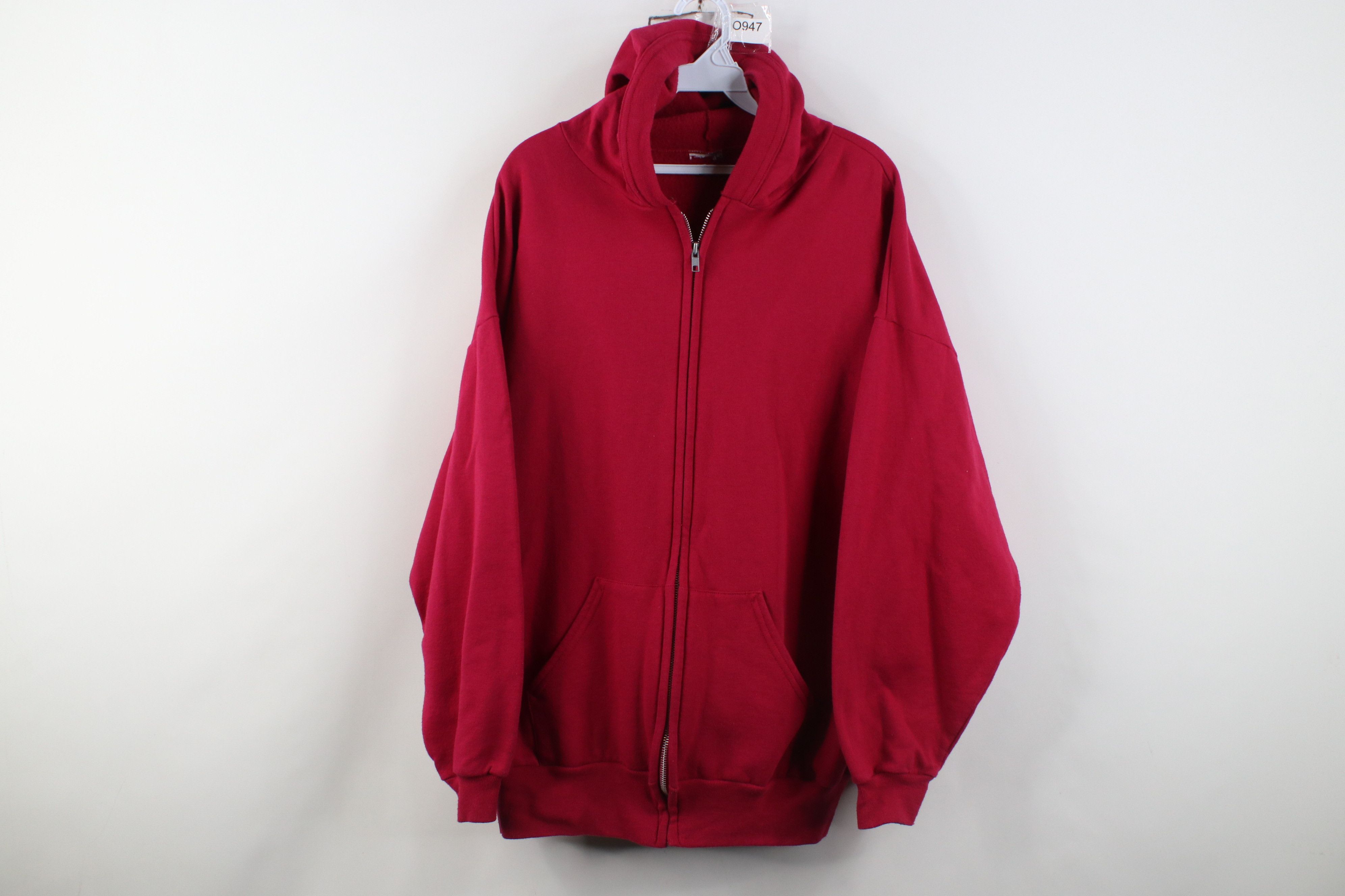 Vintage Vintage 90s Streetwear Blank Full Zip Hoodie Sweatshirt Red Size XXL / US 16-18 / IT 52-54 - 1 Thumbnail