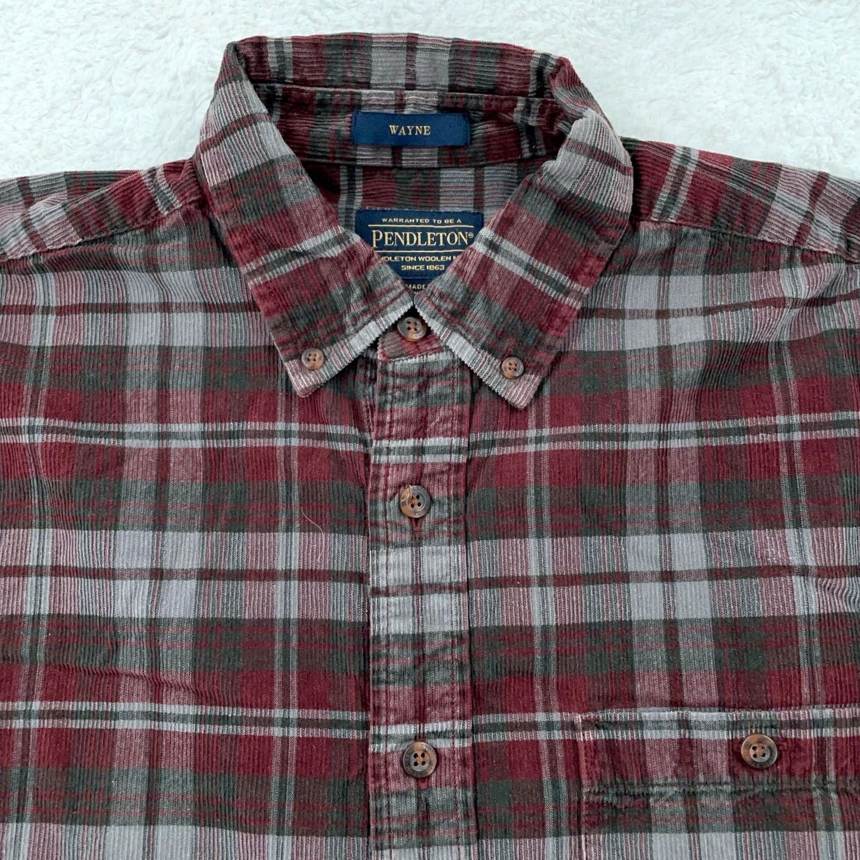 Pendleton Pendleton Wayne Corduroy Shirt Mens Large Burgundy Brown Check Button-Down Size US L / EU 52-54 / 3 - 2 Thumbnail