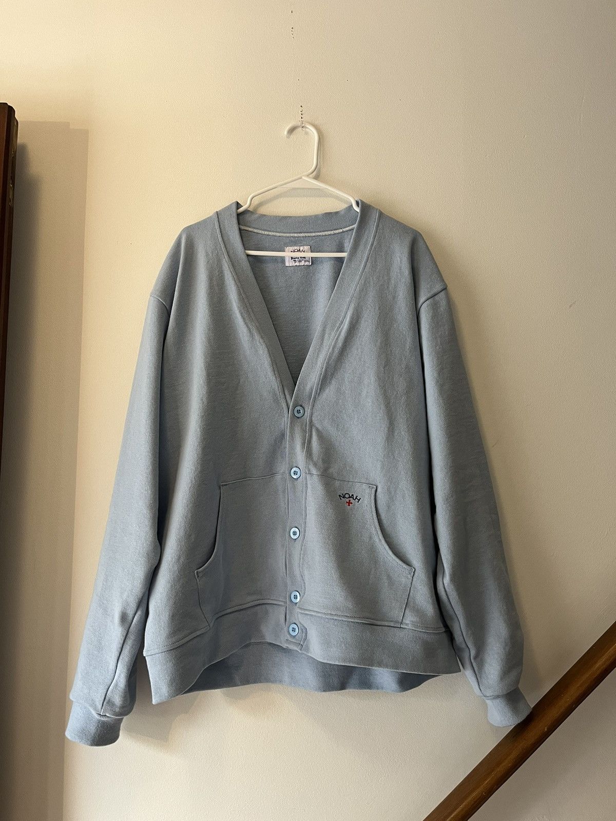 image of Noah Rugby Cardigan Sample Sweater in Baby Blue, Men's (Size XL)