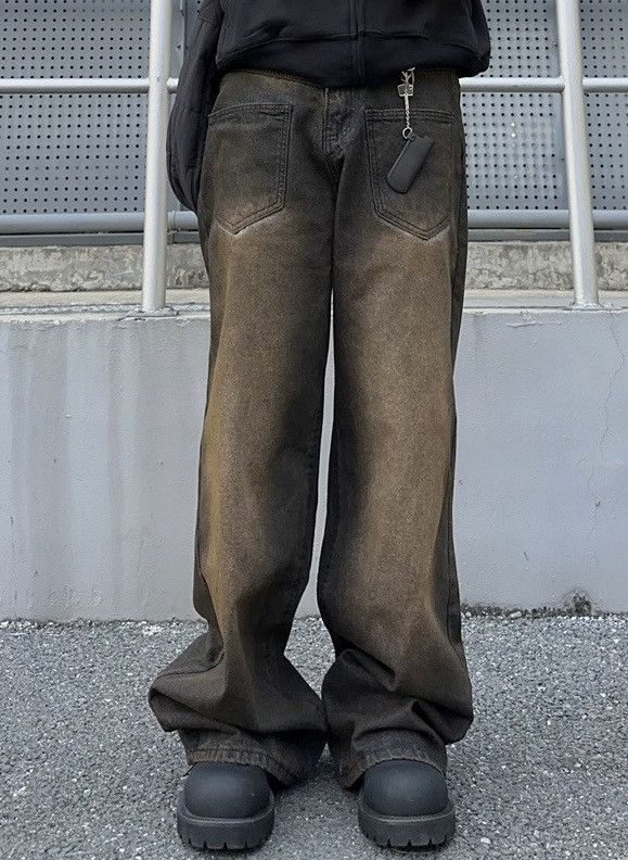 Japanese Brand × Vintage Avant garde reverse front dirty mud dyed jeans pants Size US 36 / EU 52 - 2 Thumbnail