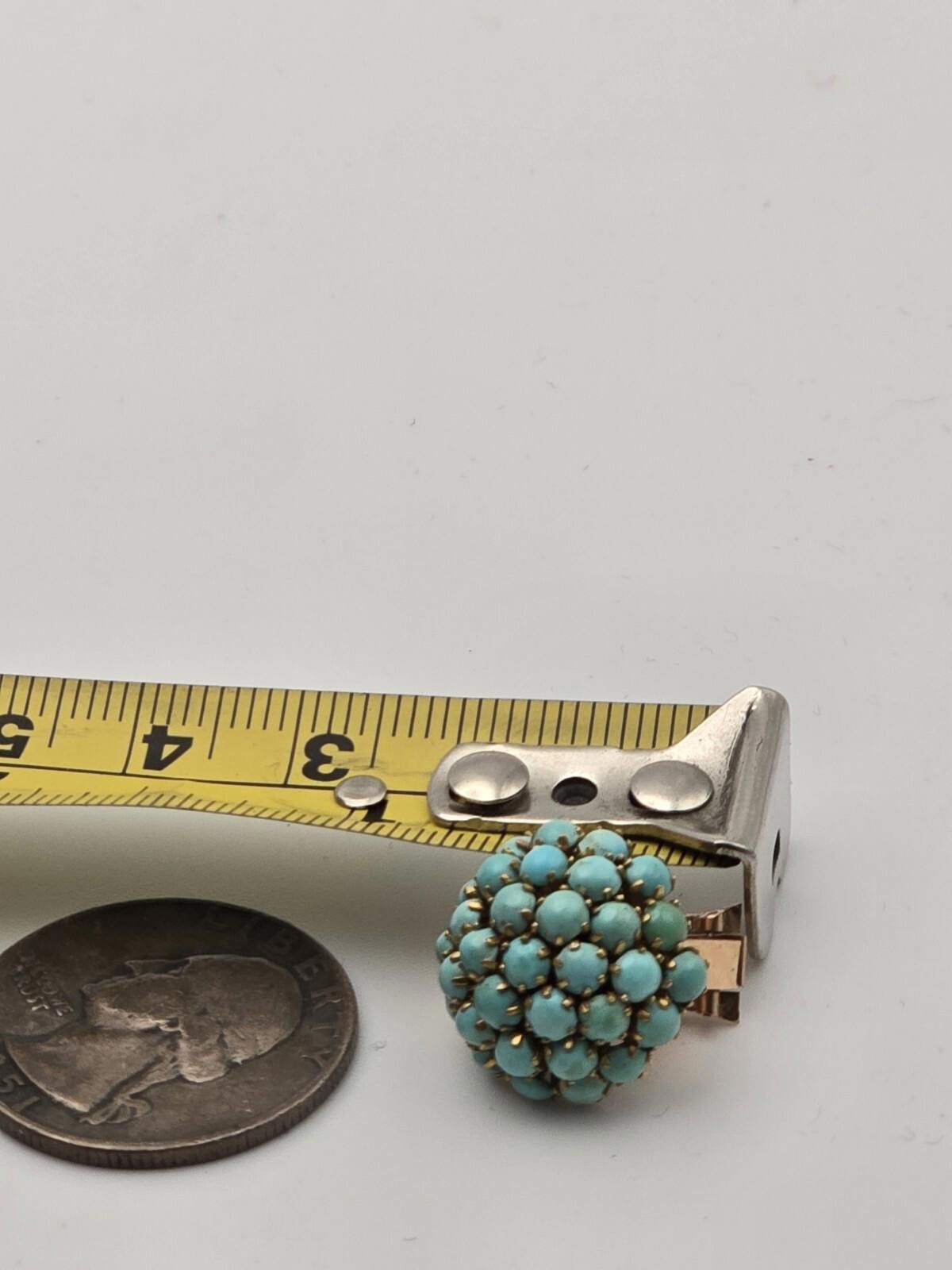The Unbranded Brand Victorian Style 14K Gold Turquoise Cluster Earrings Size ONE SIZE - 6 Thumbnail