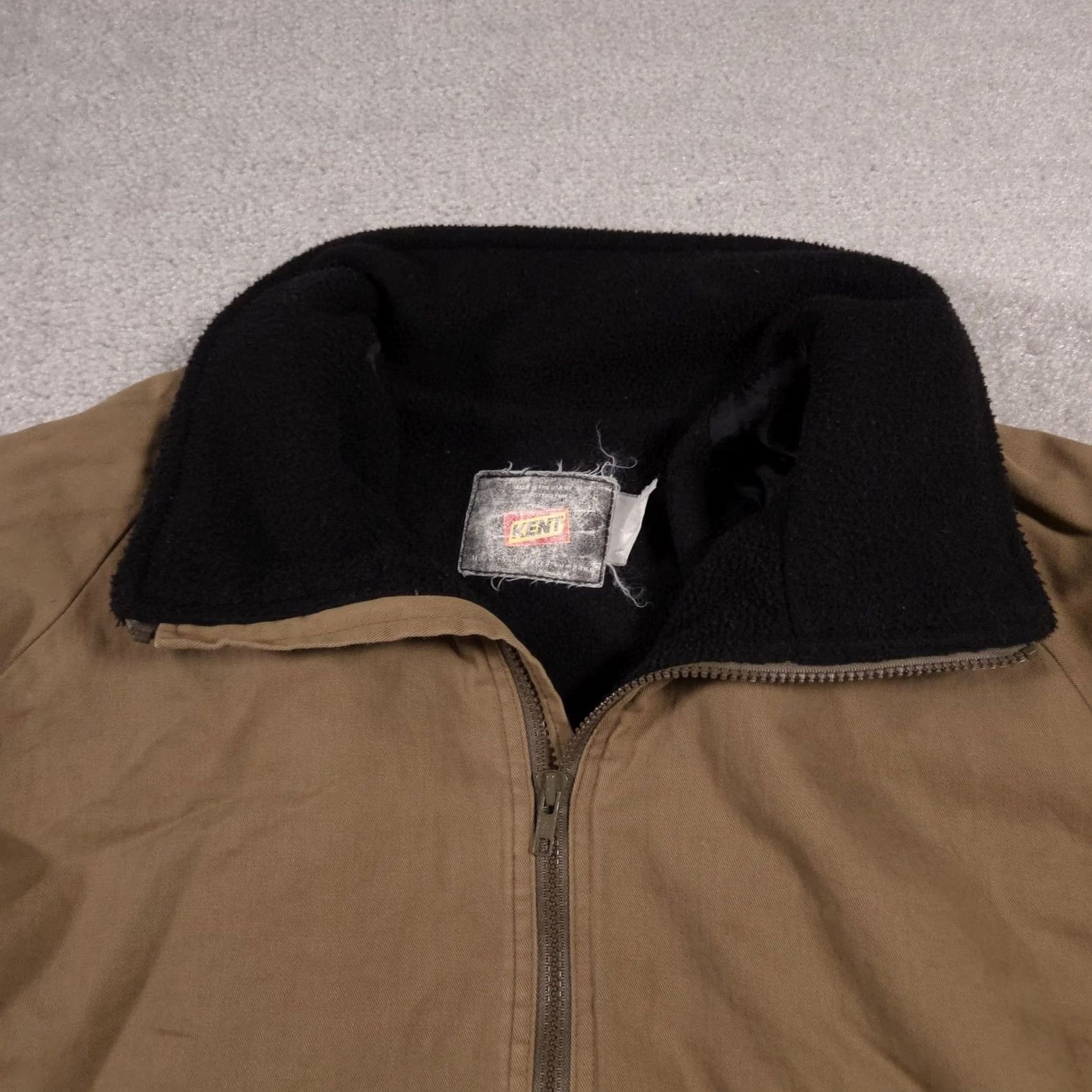 Vintage Kent Jacket Mens XL Brown Workwear Canvas Sherpa Lined Made USA Winter Bomber Jacket with Logo Zipper Pockets Worn Size US XL / EU 56 / 4 - 7 Thumbnail
