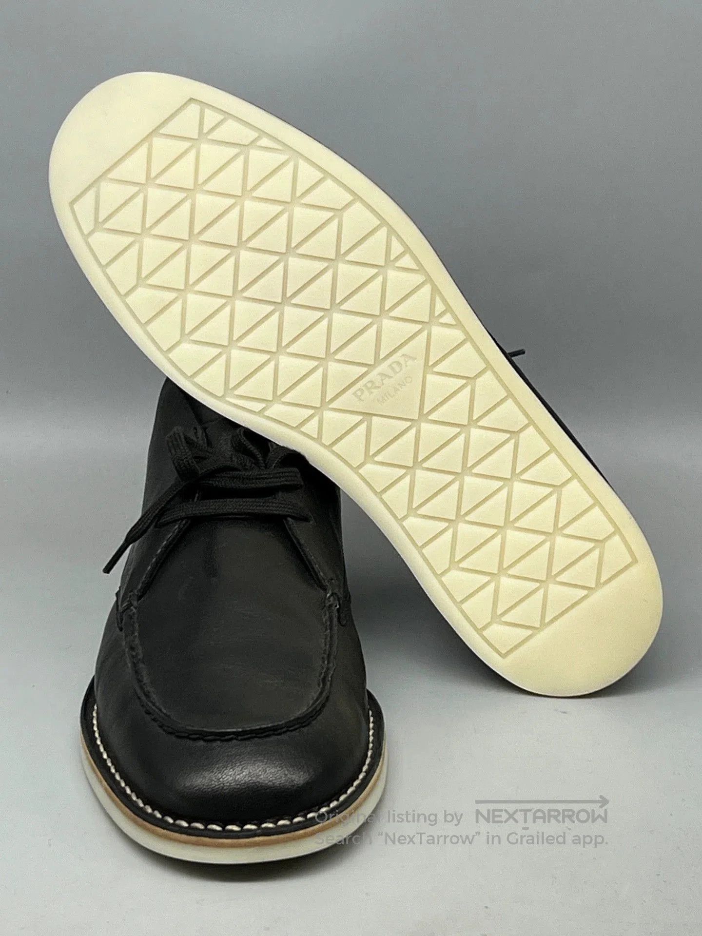 Prada prada men's black leather high-top sneakers. Size US 6 / EU 39 - 6 Thumbnail