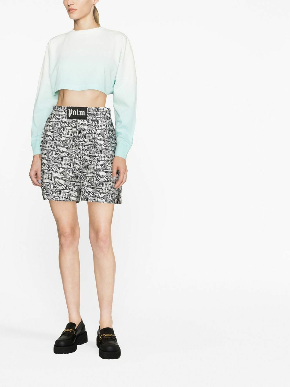Palm Angels o1y1225 Crop Top in White/Sky Blue Size XXL / US 16-18 / IT 52-54 - 2 Thumbnail