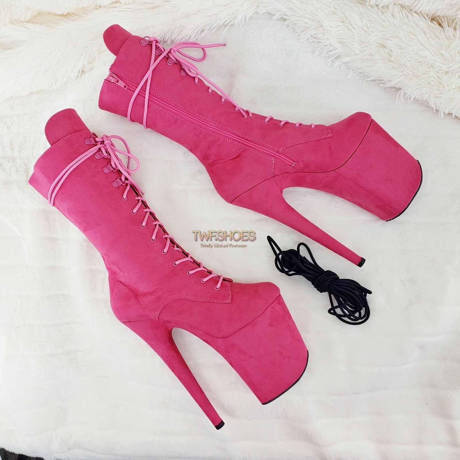 Other Flamingo 1050FS Hot Pink V-Suede 8" Heel Platform Mid Calf B Size US 12 / IT 42 - 1 Thumbnail