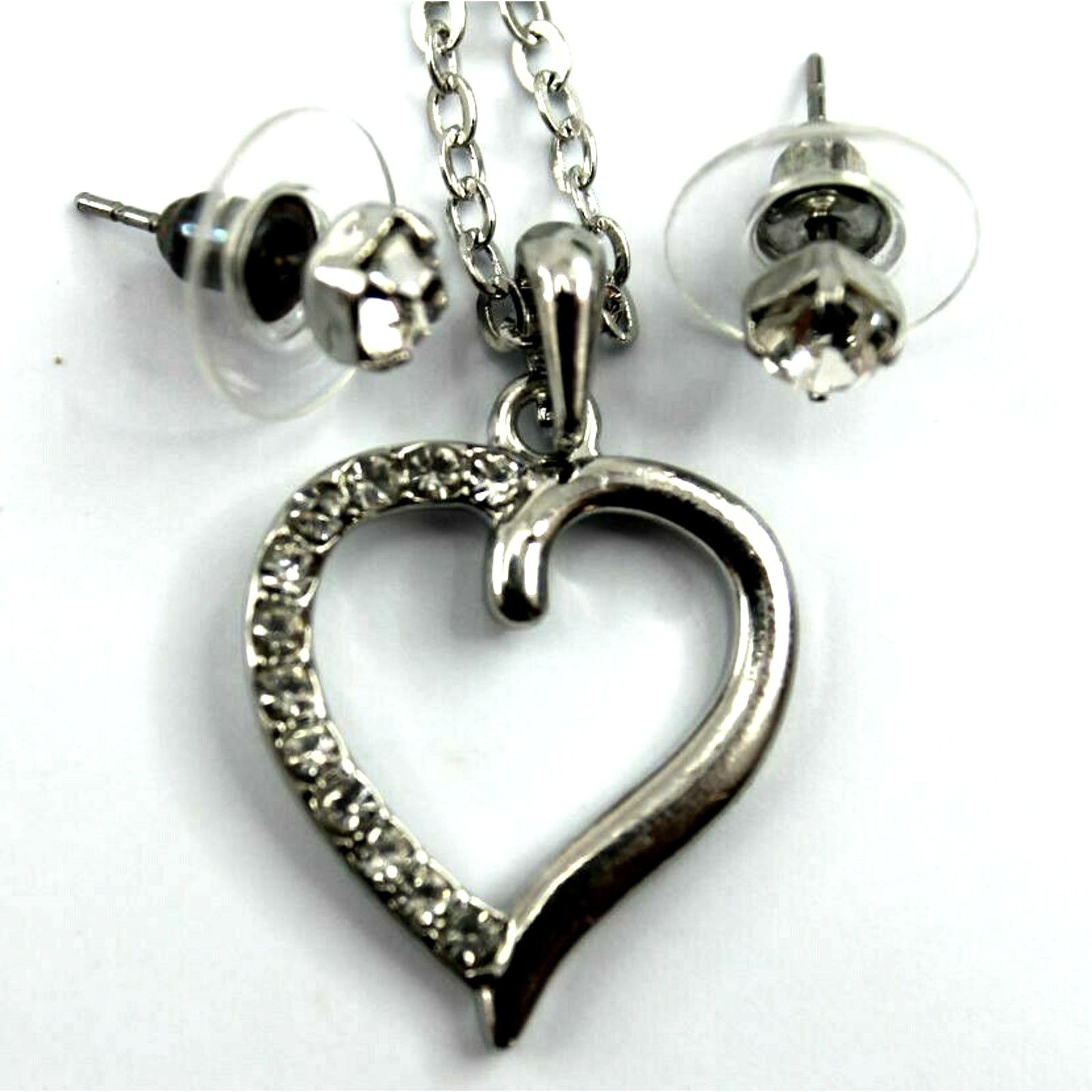 Other Pendant Necklace & Stud Earrings Genuine Crystal Silvertone Size ONE SIZE - 1 Thumbnail