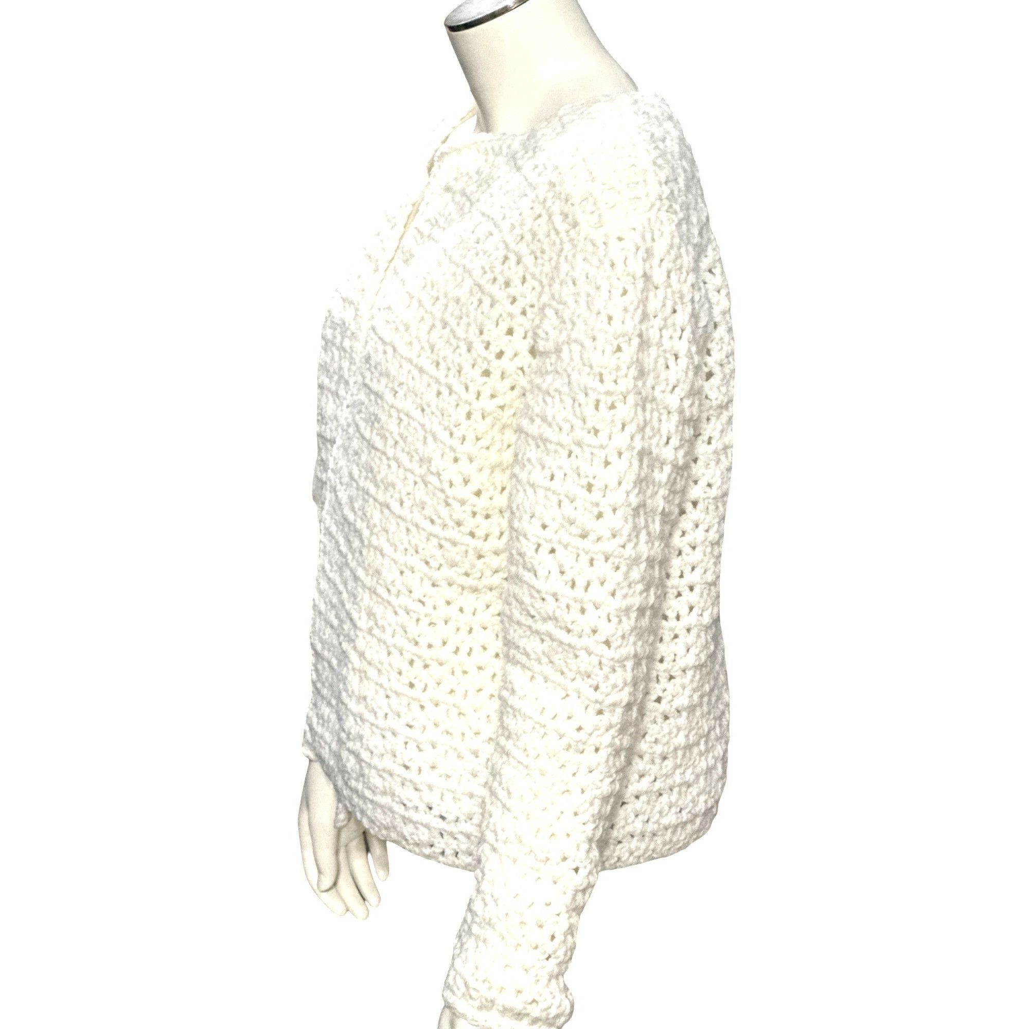 Other CCC Handmade White Crochet Cardigan Sweater Long Sleeve Open Size M / US 6-8 / IT 42-44 - 2 Thumbnail