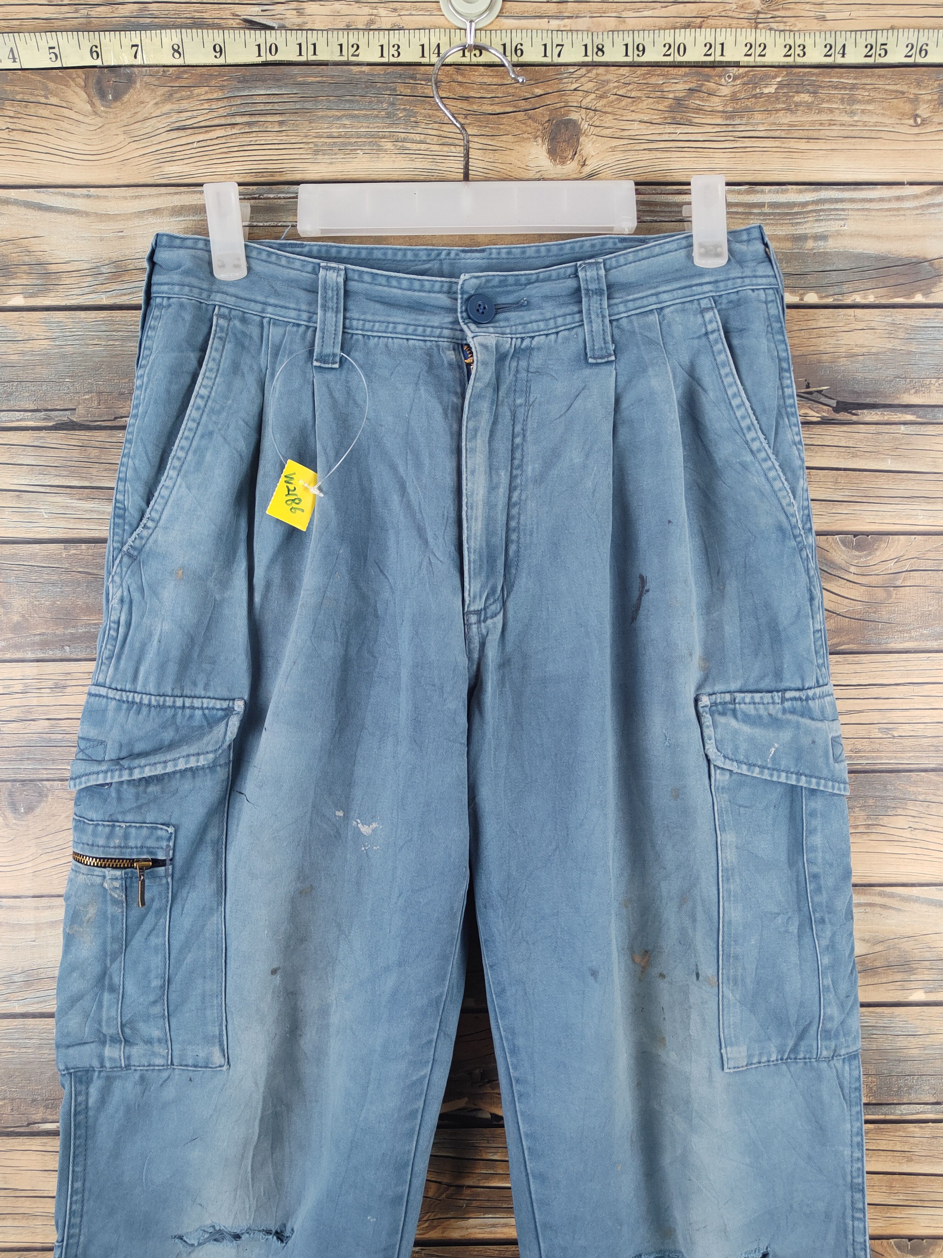 Japanese Brand N evolutions Blue Faded Multipocket Cargo Pants #W2186 Size US 30 / EU 46 - 2 Thumbnail