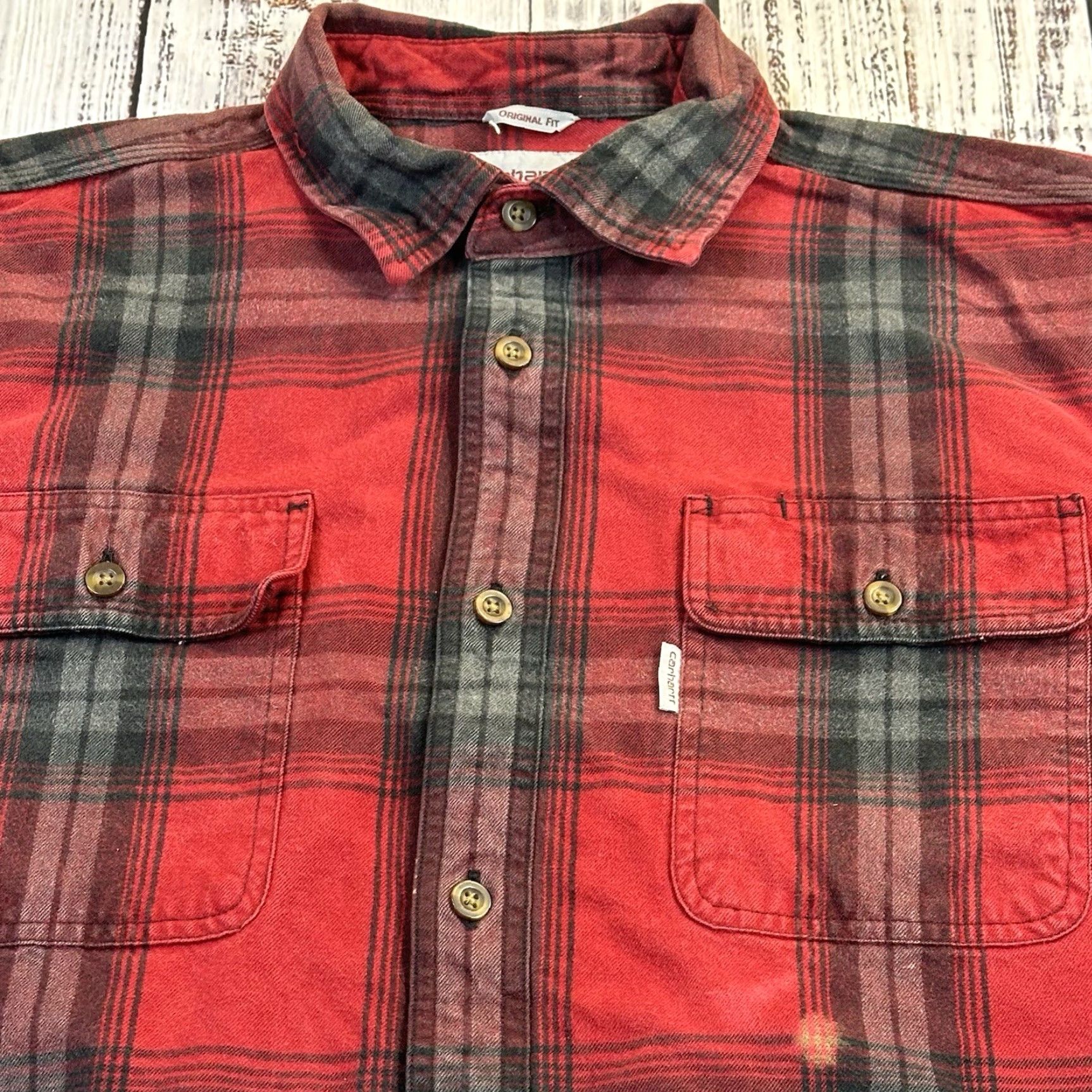 Carhartt VINTAGE Carhartt Original Fit Red Plaid Mid-Weight Flannel Button Up Men's Medium Size US M / EU 48-50 / 2 - 3 Thumbnail