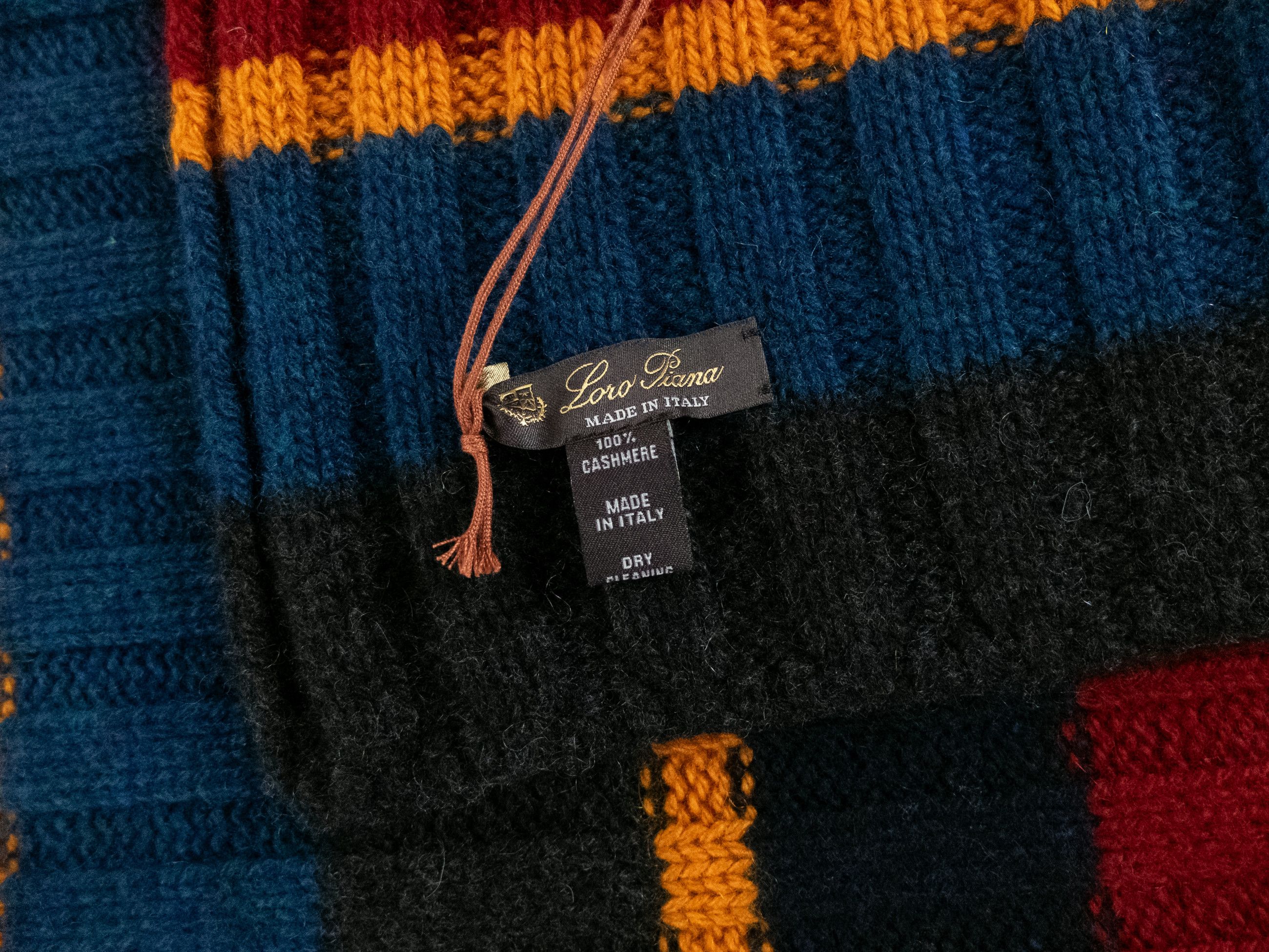 Loro Piana LORO PIANA Deer Valley blue black red knit cashmere scarf Size ONE SIZE - 3 Thumbnail