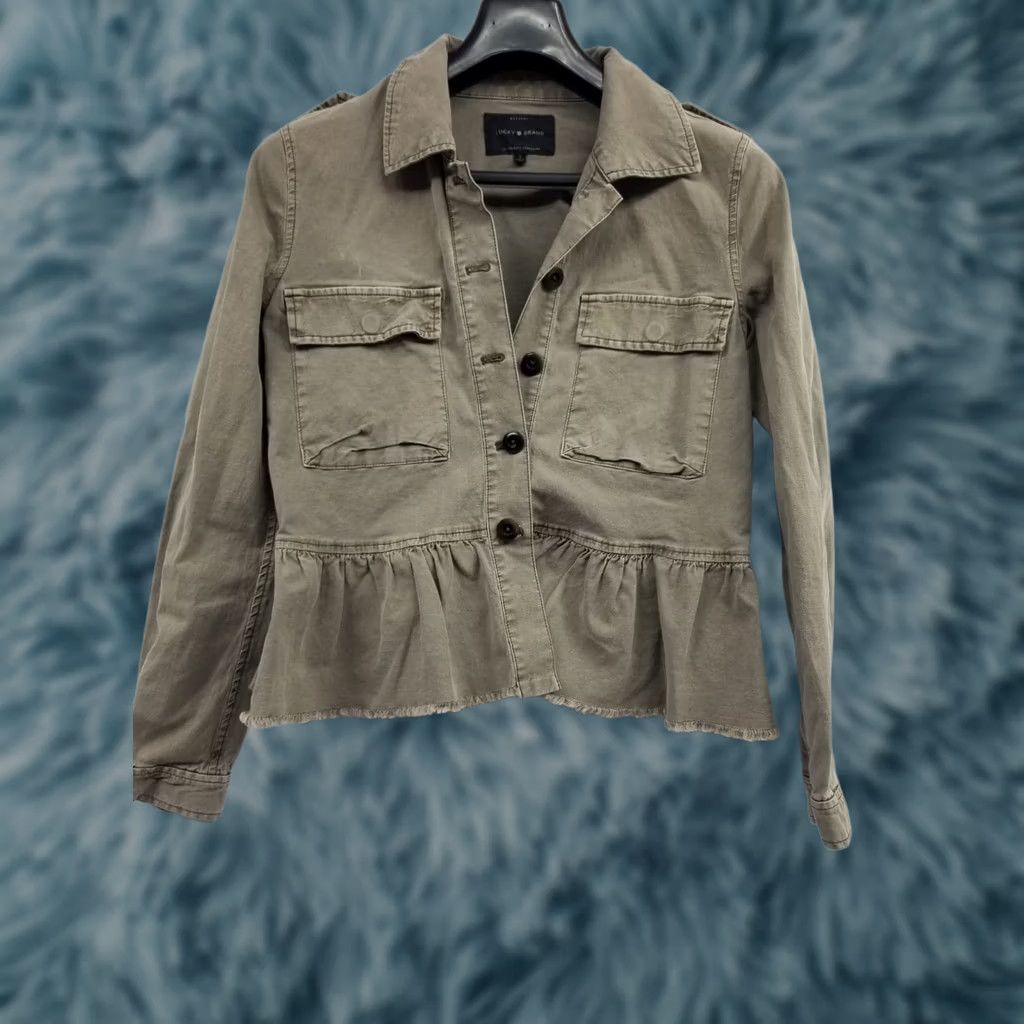 Lucky Brand Lucky Brand Women's Button-Up Jacket Lightweight Western Long Sleeve Khaki Small Beige Cotton Casual Basic Jacket Mens?? Size S / US 4 / IT 40 - 1 Thumbnail