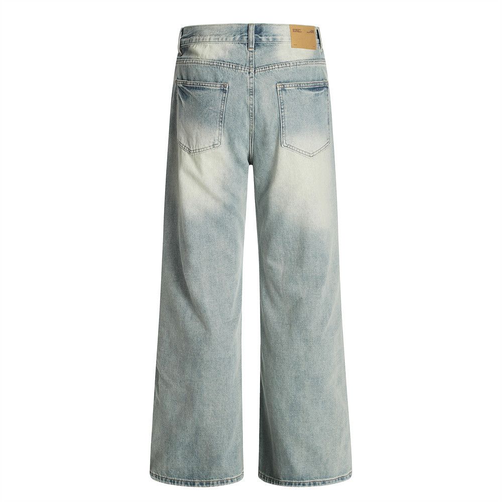 Japanese Brand × Jean American street washed loose straight men's distressed jeans Size US 34 / EU 50 - 3 Thumbnail