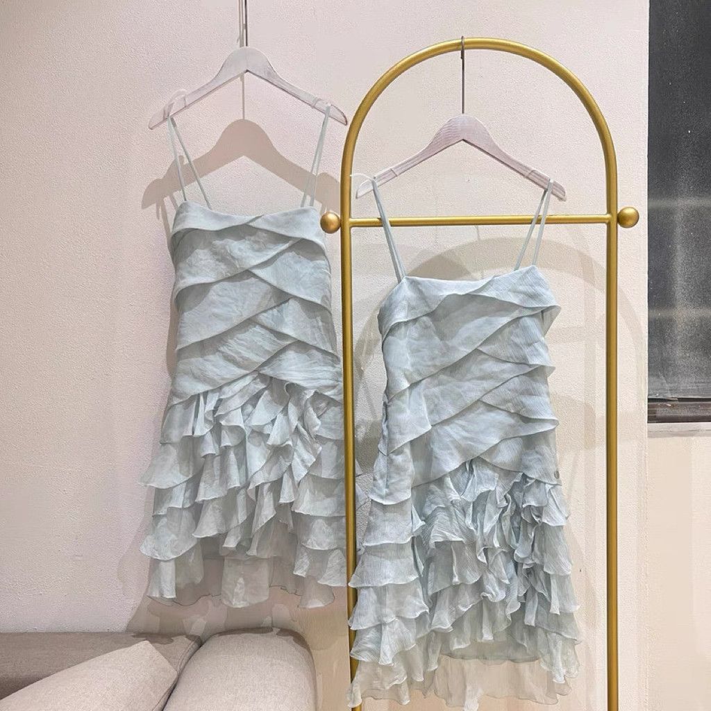 Other Light Blue Mint Ruffle Mini Dress Size S / US 4 / IT 40 - 3 Thumbnail