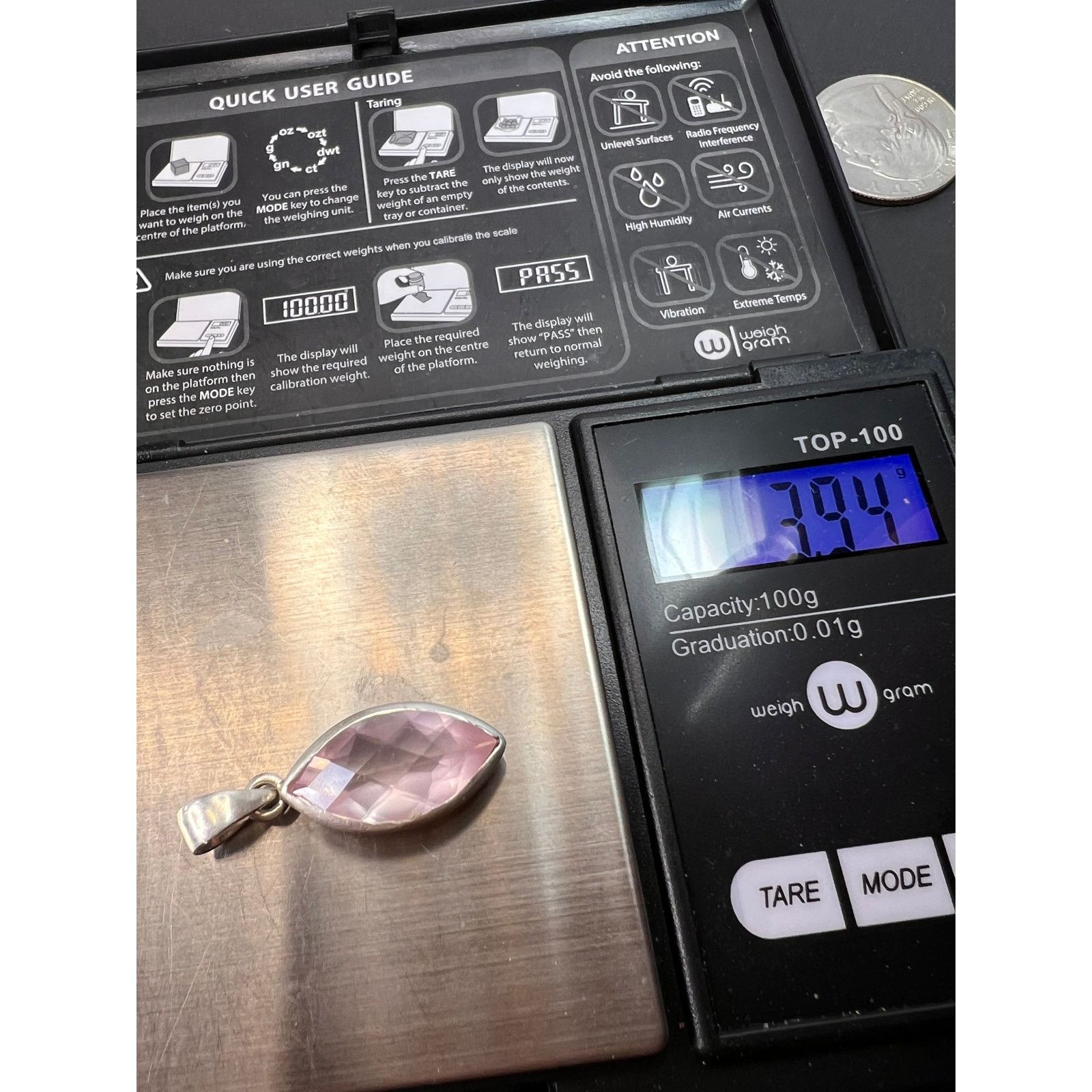 Other NEW Rose Quartz gemstone marquise sterling silver pendant Size ONE SIZE - 5 Thumbnail