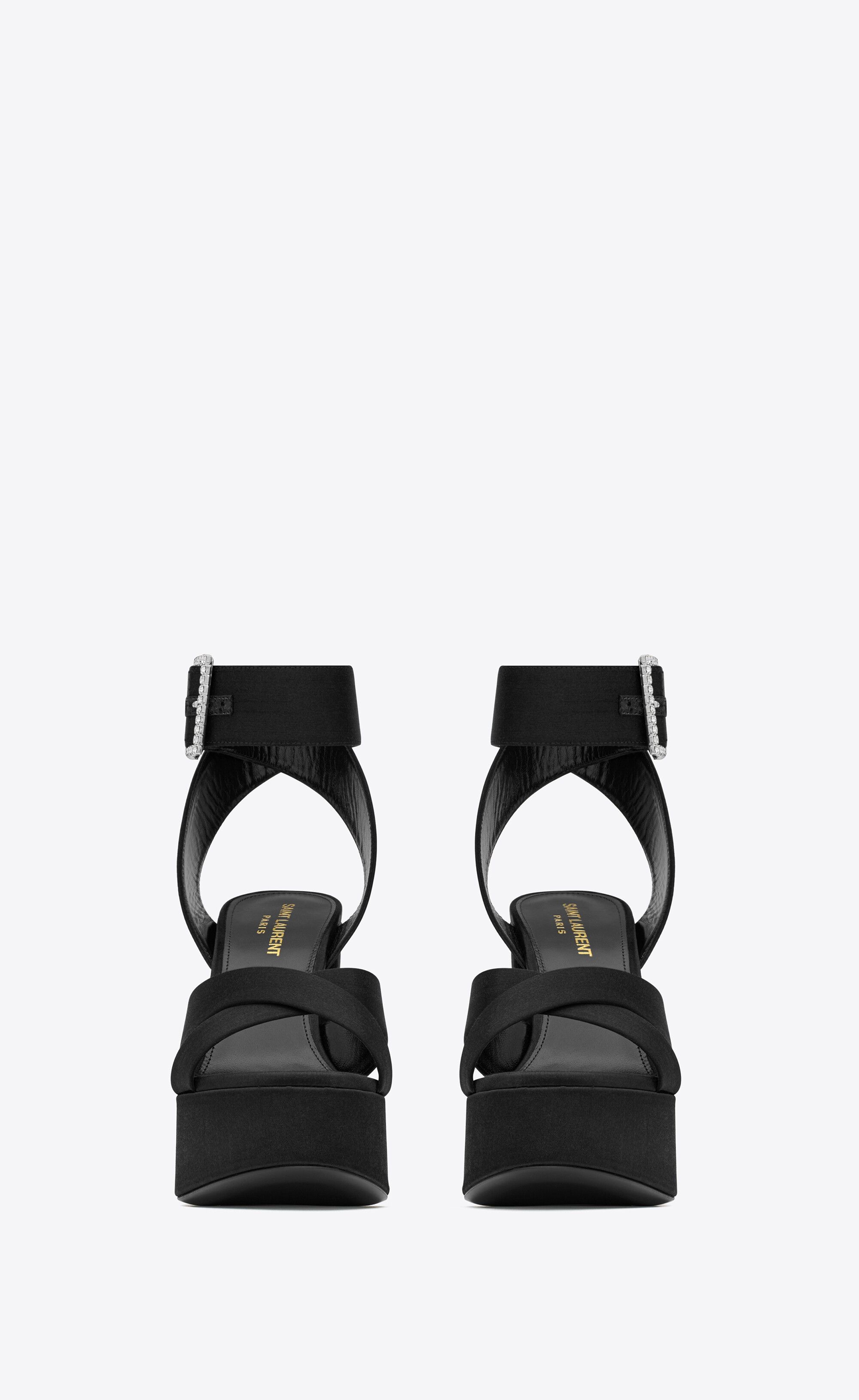 Saint Laurent Paris o1bcso1str0226 Bianca Platform Sandals in Black Size US 7 / IT 37 - 4 Thumbnail