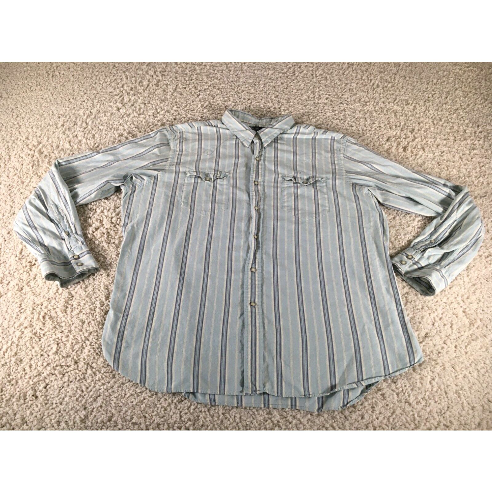 image of Polo Ralph Laurent Shirt Mens 2Xl Blue Pearl Snap Western Cowboy Pockets 90's in White