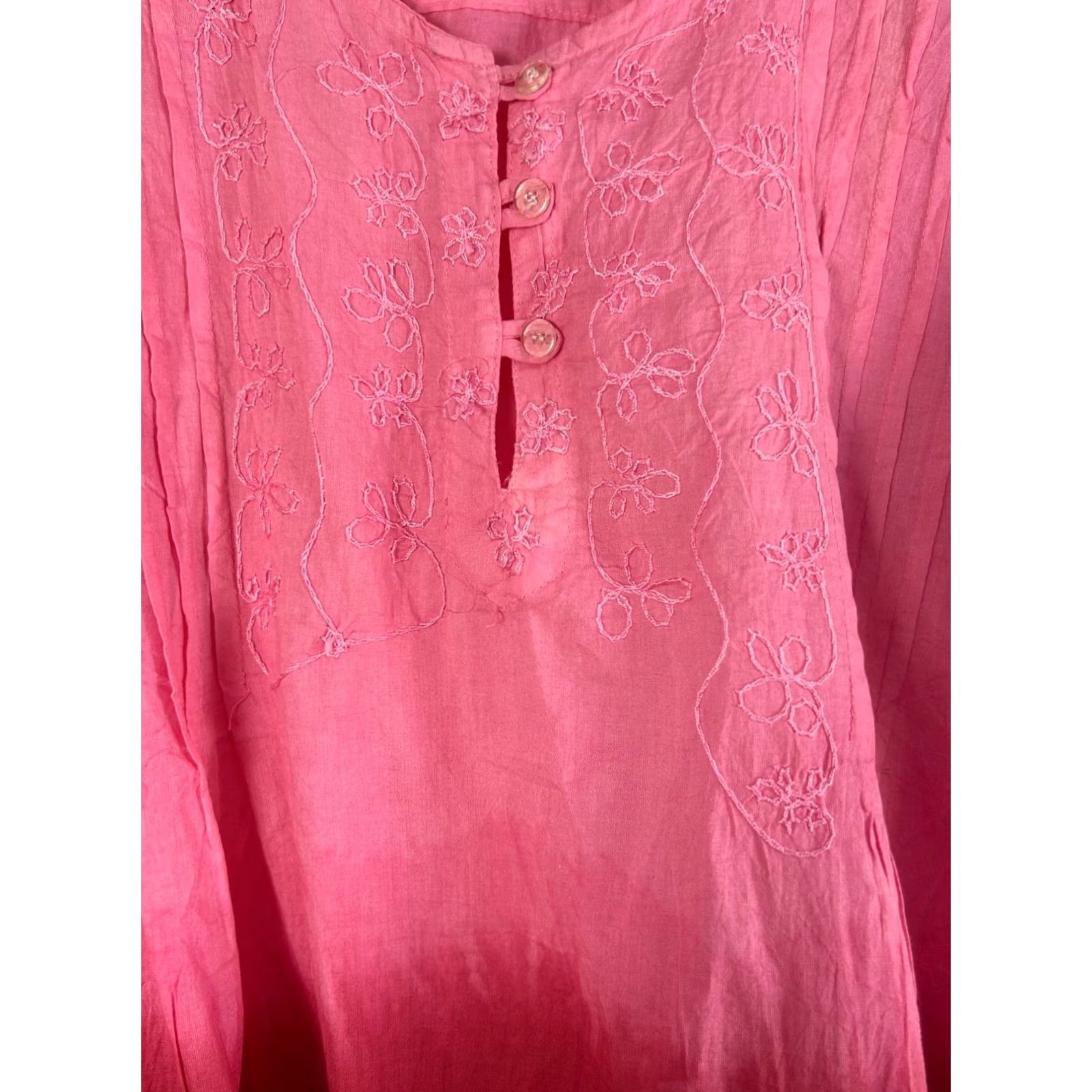 ESPIRIT Paths The Spirit Women Pink Ombre 3/4 Sleeve Embroidered Tunic Top M/L Cotton Size M / US 6-8 / IT 42-44 - 2 Thumbnail