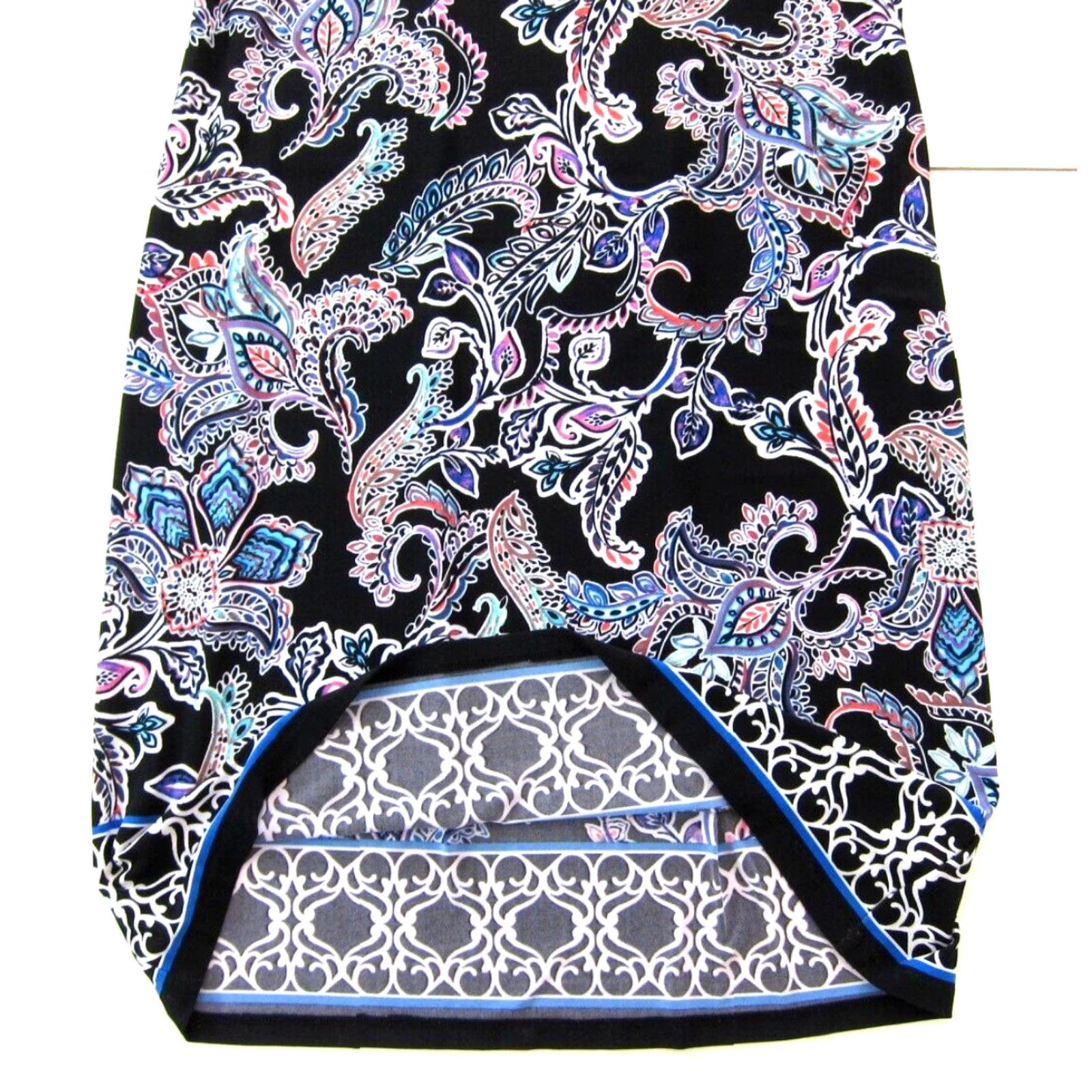 Liz Claiborne Liz Claiborne Shift Dress Cap Sleeve Black 12 Women's Paisley Floral Stretch Knee Length Size XL / US 12-14 / IT 48-50 - 7 Thumbnail