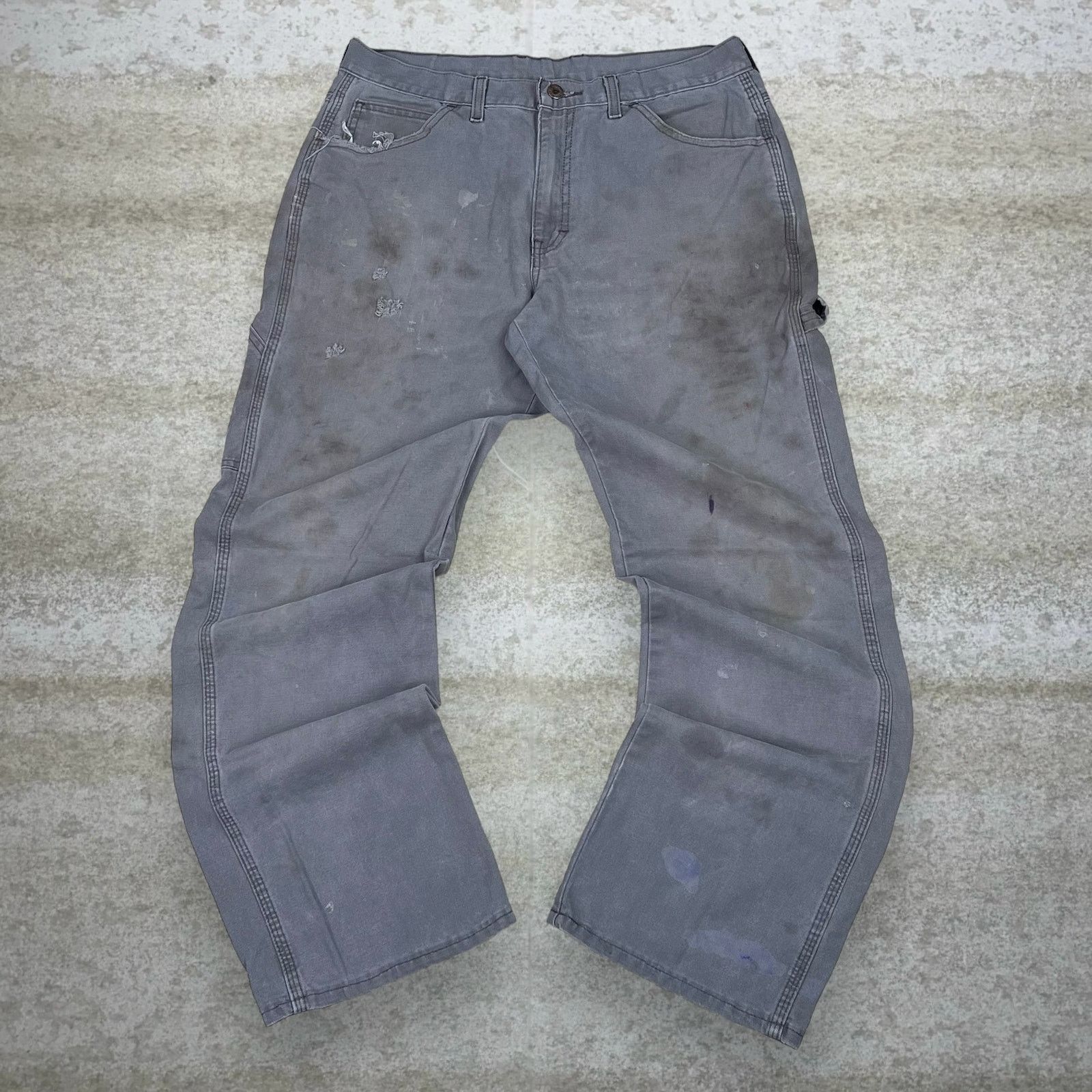 Dickies Vintage 90s Dickies Carpenter Pants 32x32 Baggy Grey Canvas Size US 32 / EU 48 - 2 Thumbnail