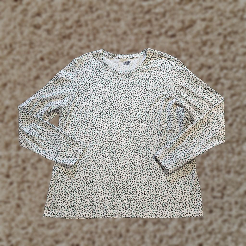 Lands' End Lands' End Top Women XL White Green Holly Mistletoe Christmas Holiday Long Sleeve Blouse Shirt Womens Regular Knit Cotton 100% Vintage: No Size XL / US 12-14 / IT 48-50 - 1 Thumbnail