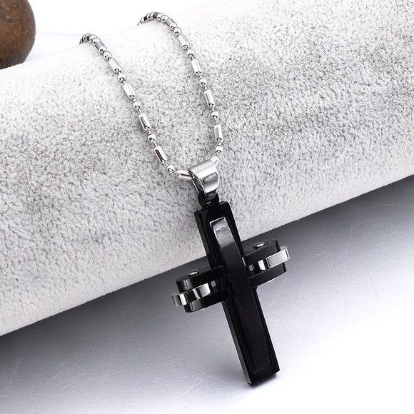 Other Unisex Stainless Steel Cross Pendant Necklace (Black) Size ONE SIZE - 2 Thumbnail