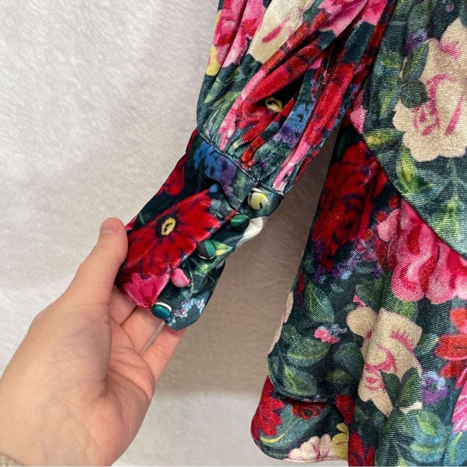 REVOLVE Revolve Rococo Sand Tallia Velvet Floral Ruched Mini Dress Size M / US 6-8 / IT 42-44 - 4 Thumbnail
