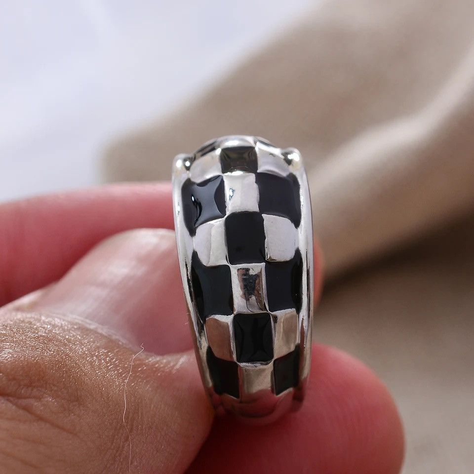 Jewelry Retro Chessboard Design Rings Size ONE SIZE - 5 Thumbnail