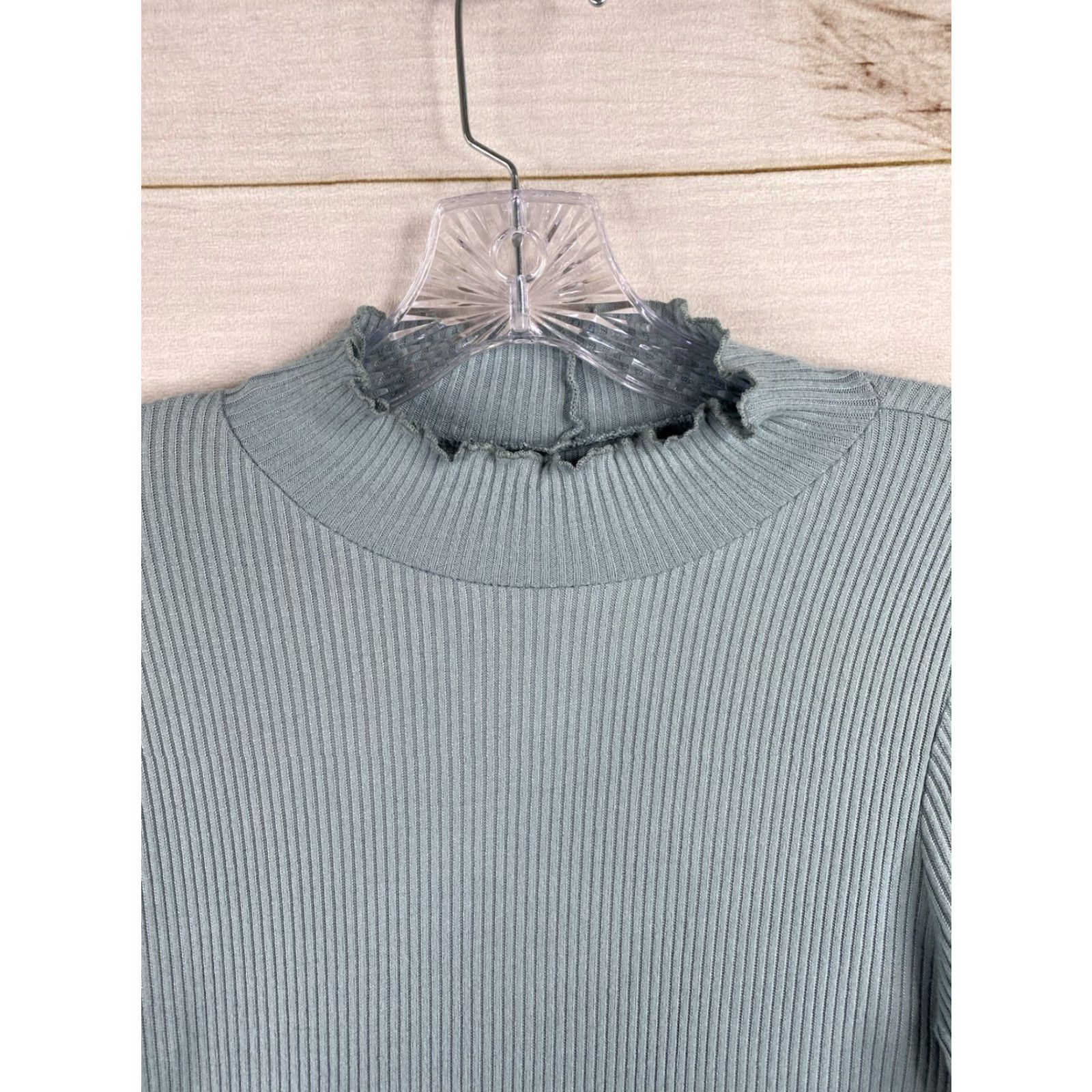 American Eagle Outfitters American Eagle Outfitters Sweater Women S Pullover Mock Neck Blue Ribbed Ruffle Cropped Knit S Size S / US 4 / IT 40 - 2 Thumbnail
