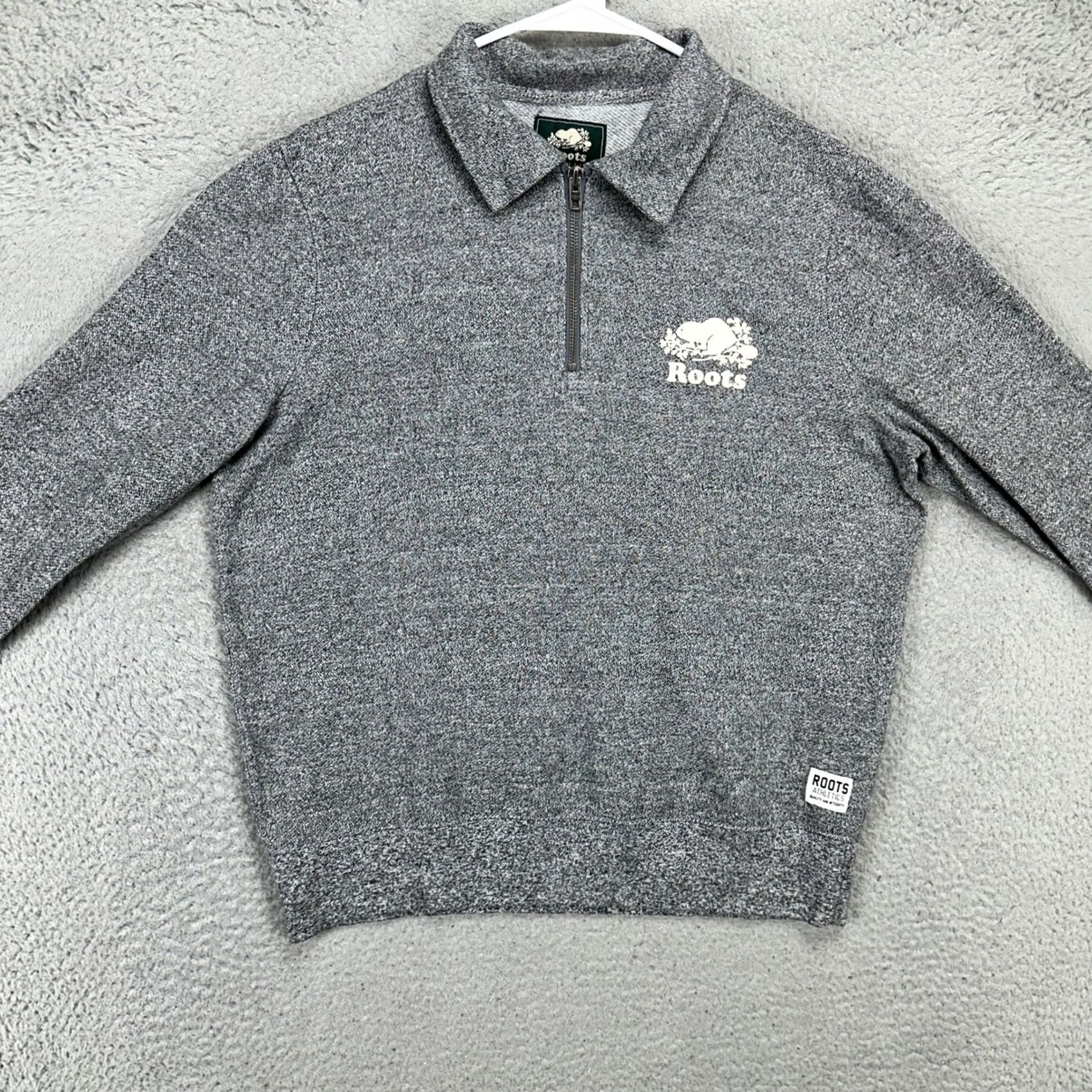Roots VINTAGE Roots Womens Zip Polo Sweater Large Grey Knit Casual Long Sleeve Logo Ladies Size L / US 10 / IT 46 - 2 Thumbnail