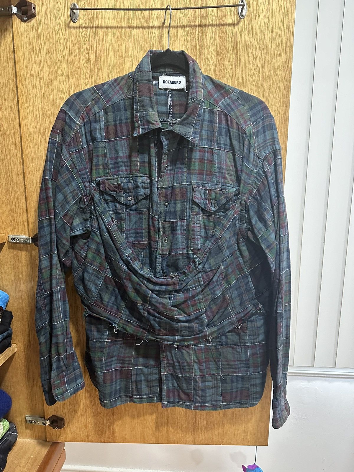 image of Kozaburo Sample Patchwork Drape Front Shirt in Plaid, Men's (Size Medium)