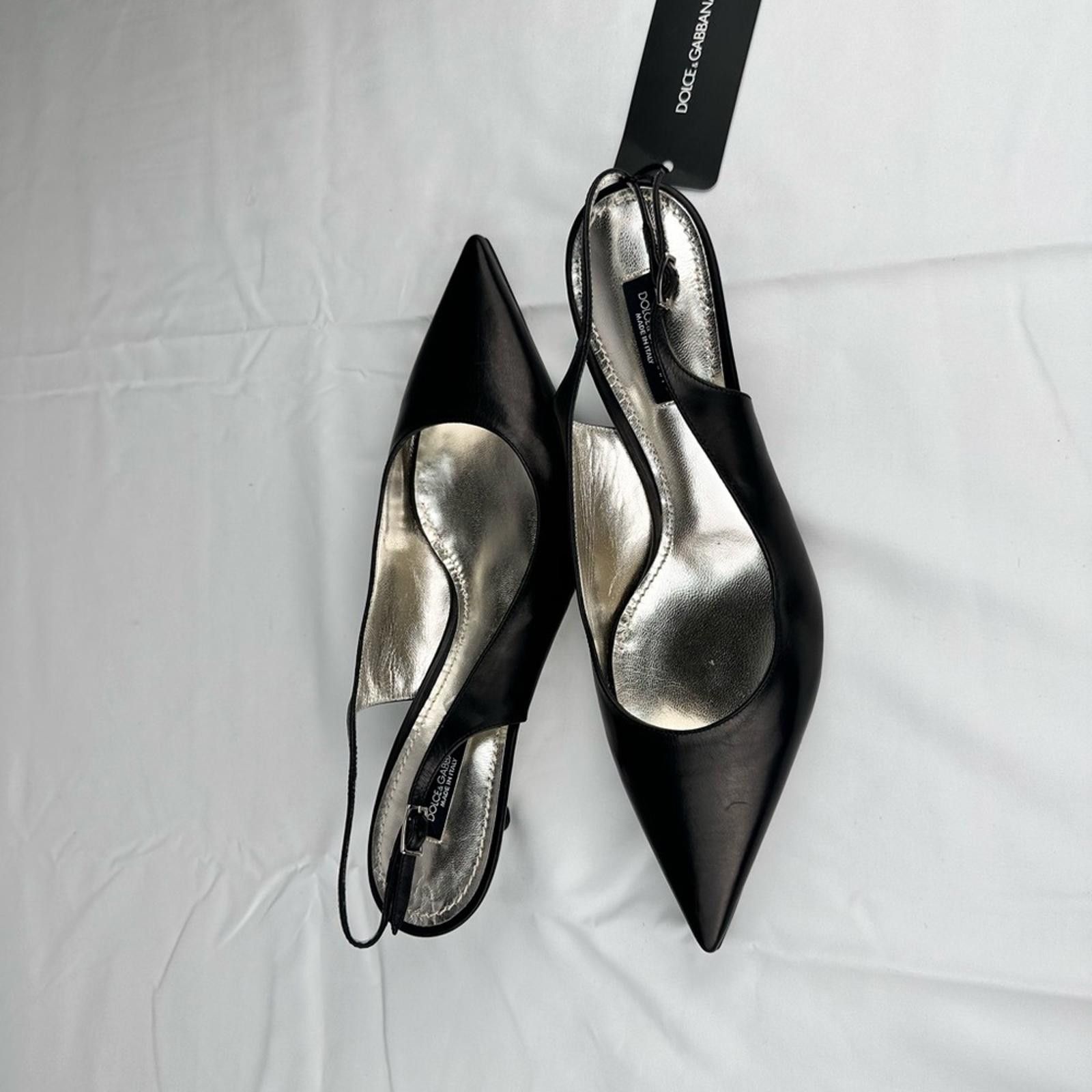 Dolce & Gabbana Vero Cuoio Black Leather Slingback Pumps New EU 39.5 Size US 9 / IT 39 - 8 Thumbnail