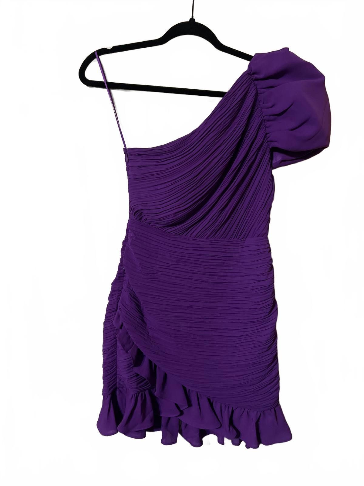 Express Express Purple One Shoulder Ruffled Mini Dress XS NWOT Size XS / US 0-2 / IT 36-38 - 2 Thumbnail