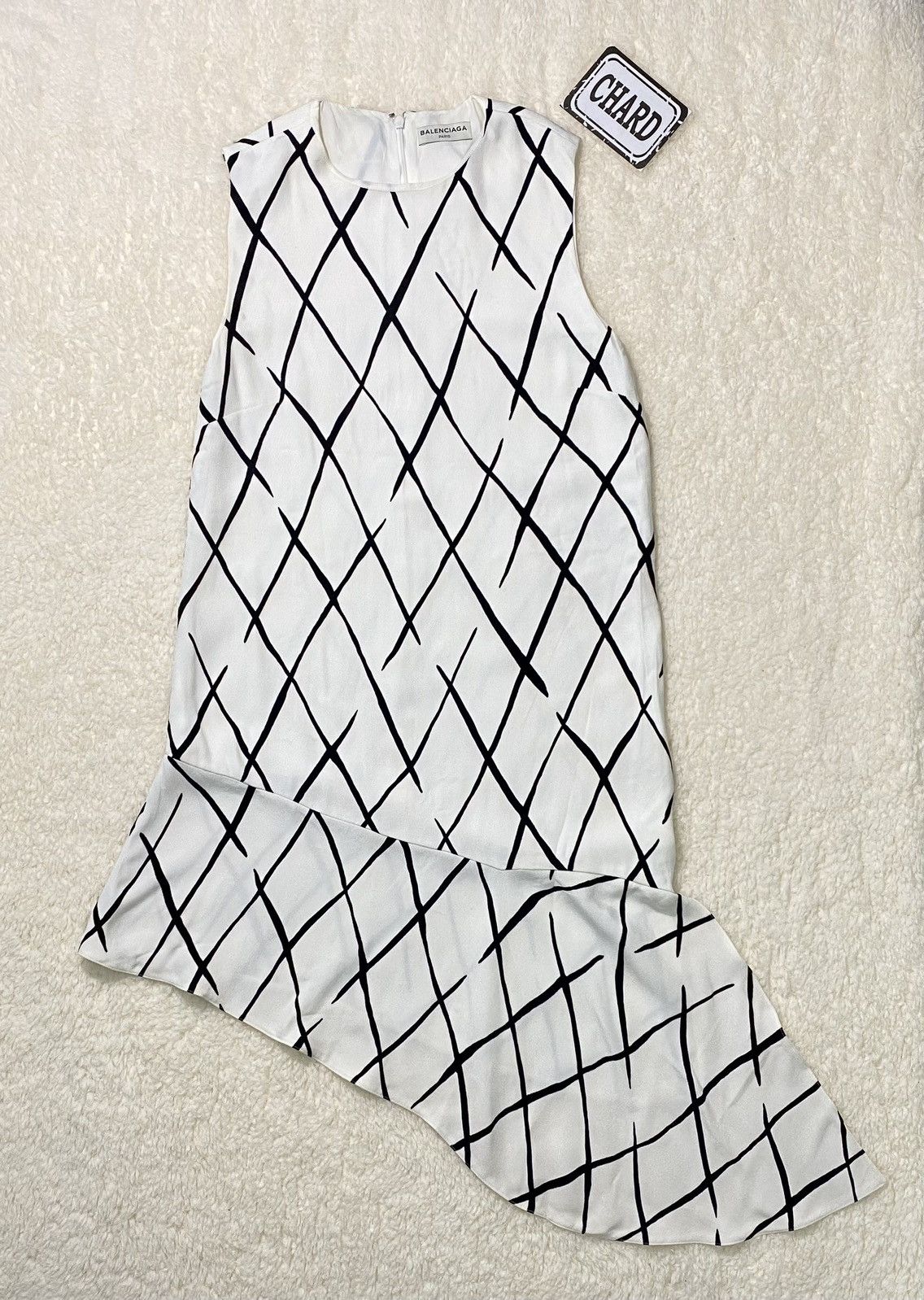 image of Balenciaga Argyle Check Asymetric Maxi Dress in White, Women's (Size XS)