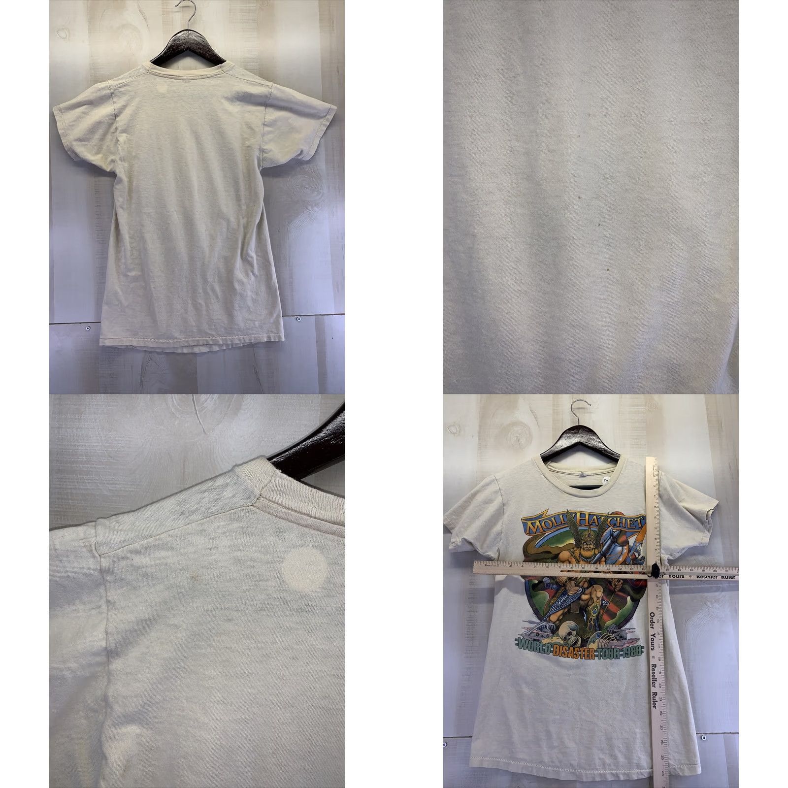 Vintage VINTAGE Molly Hatchet World Disaster Tour 1980 Graphic Mens Tee Shirt M Beige 1980s Concert Mens Shirt Size US M / EU 48-50 / 2 - 8 Thumbnail