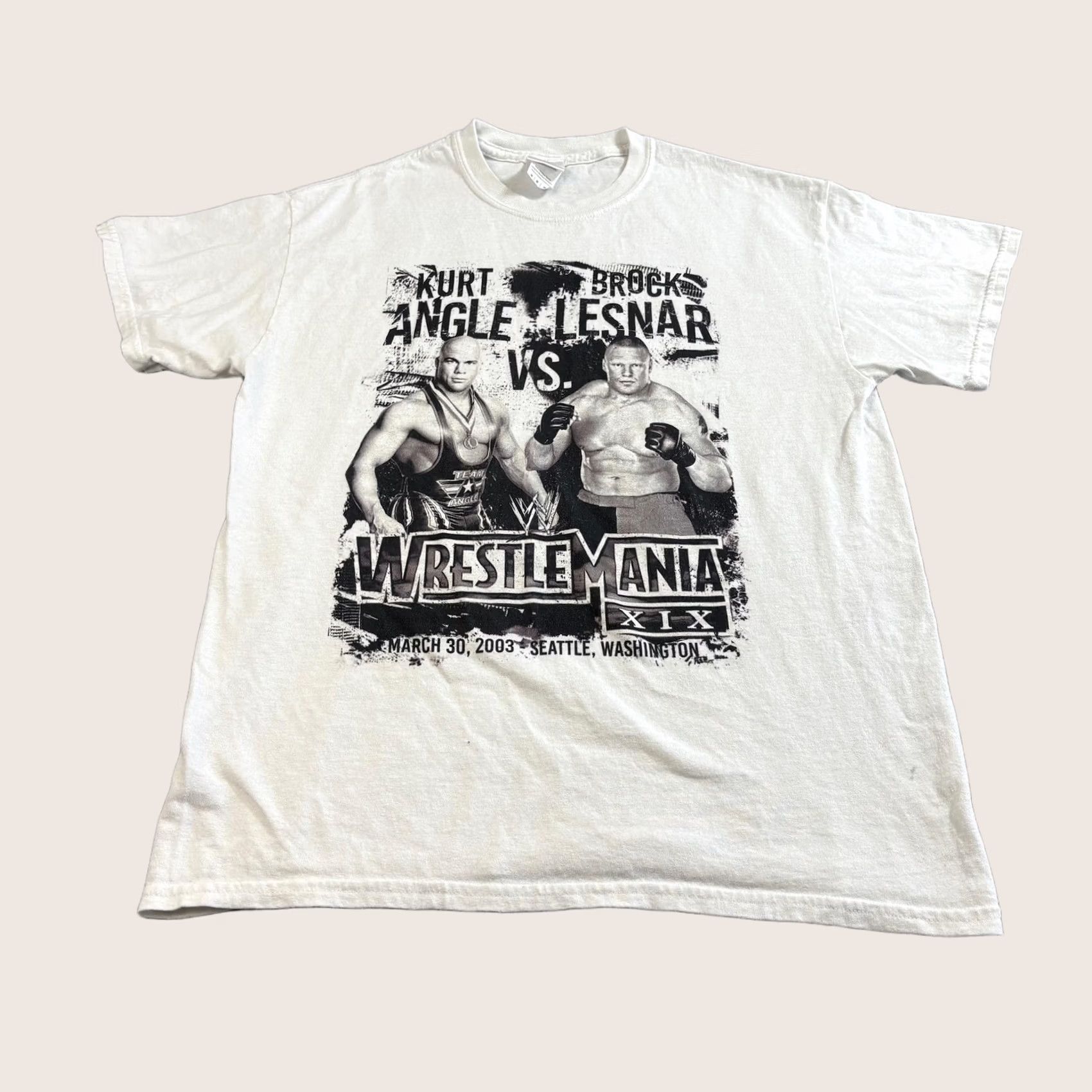Vintage VINTAGE WWE WrestleMania XIX Shirt Men Medium White Graphic Print Brock Lesnar Kurt Angle Tee WWE Reprint 2018 Size US M / EU 48-50 / 2 - 1 Thumbnail