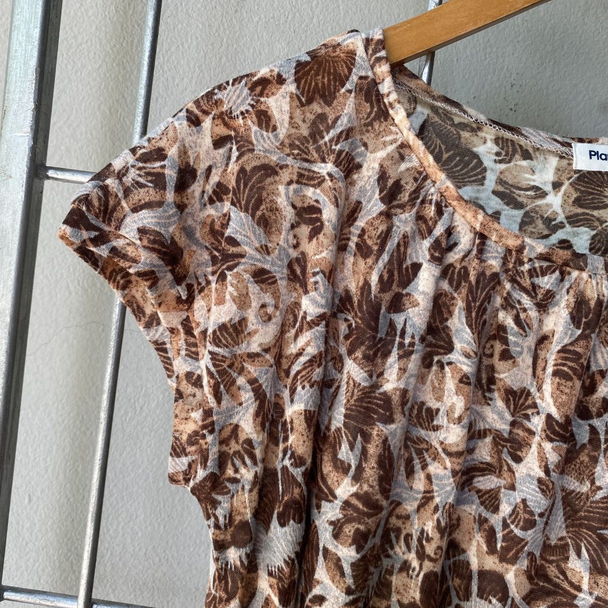 Issey Miyake Plantation Brown Leaf Print Short Sleeve Blouse Size M / US 6-8 / IT 42-44 - 12 Thumbnail
