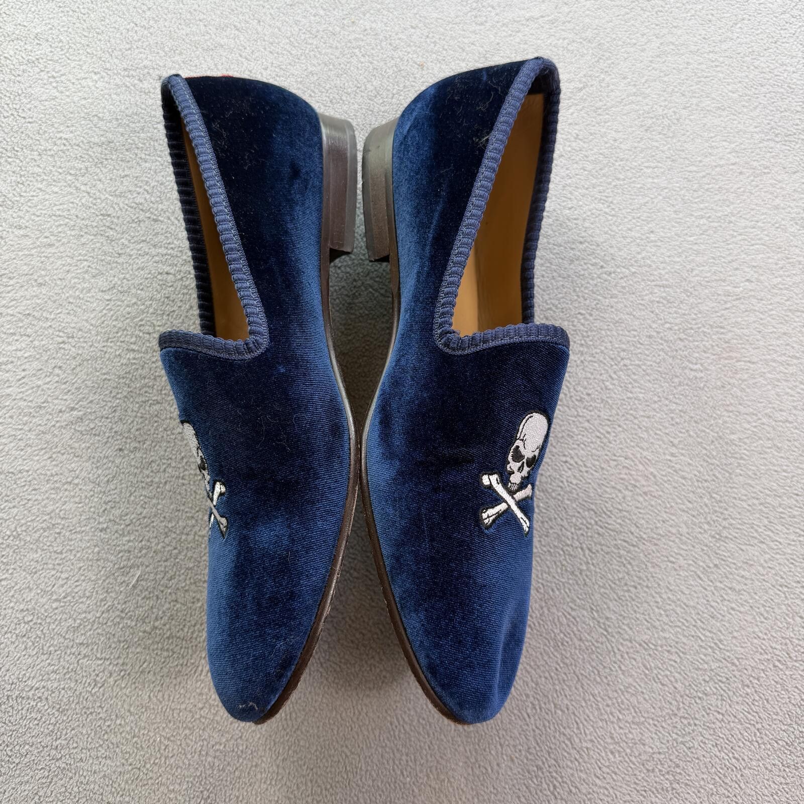 Del Toro Del Toro Navy Velvet Skull Embroidered Slippers Loafers Men Size US 8 / EU 41 - 8 Thumbnail